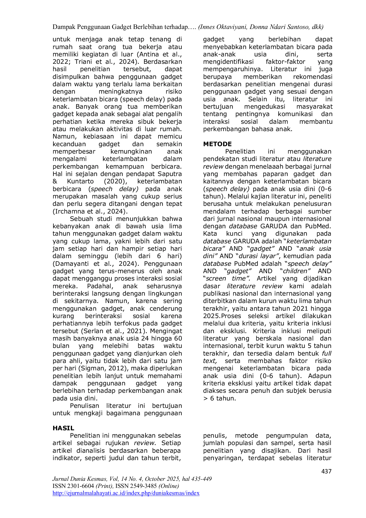 JURIS Dampak Penggunaan Gadget Berlebih terhadap Speech Delay Pada Anak Usia Dini 0 6 tahun Systematic Review