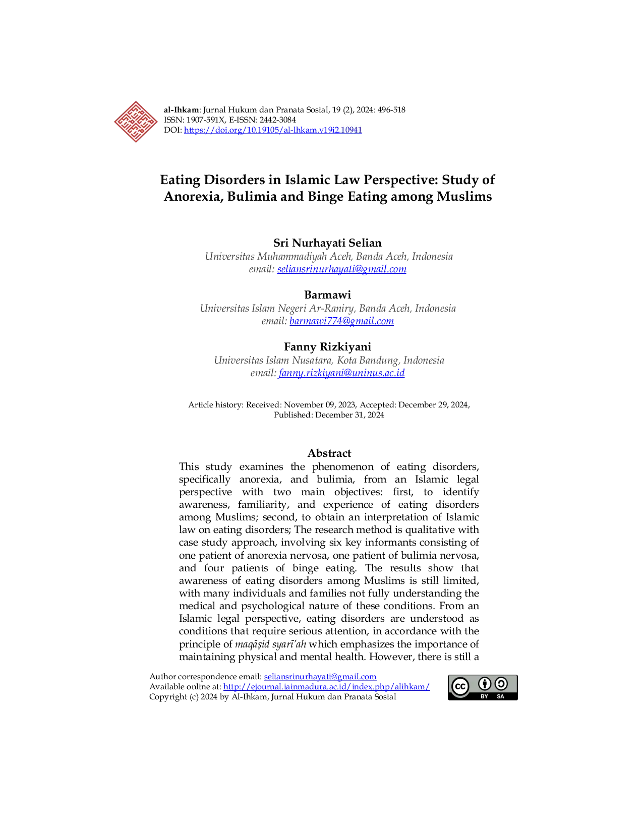 JURIS Eating Disorders in Islamic Law Perspective Study of Anorexia Bulimia and Binge Eating among Muslims