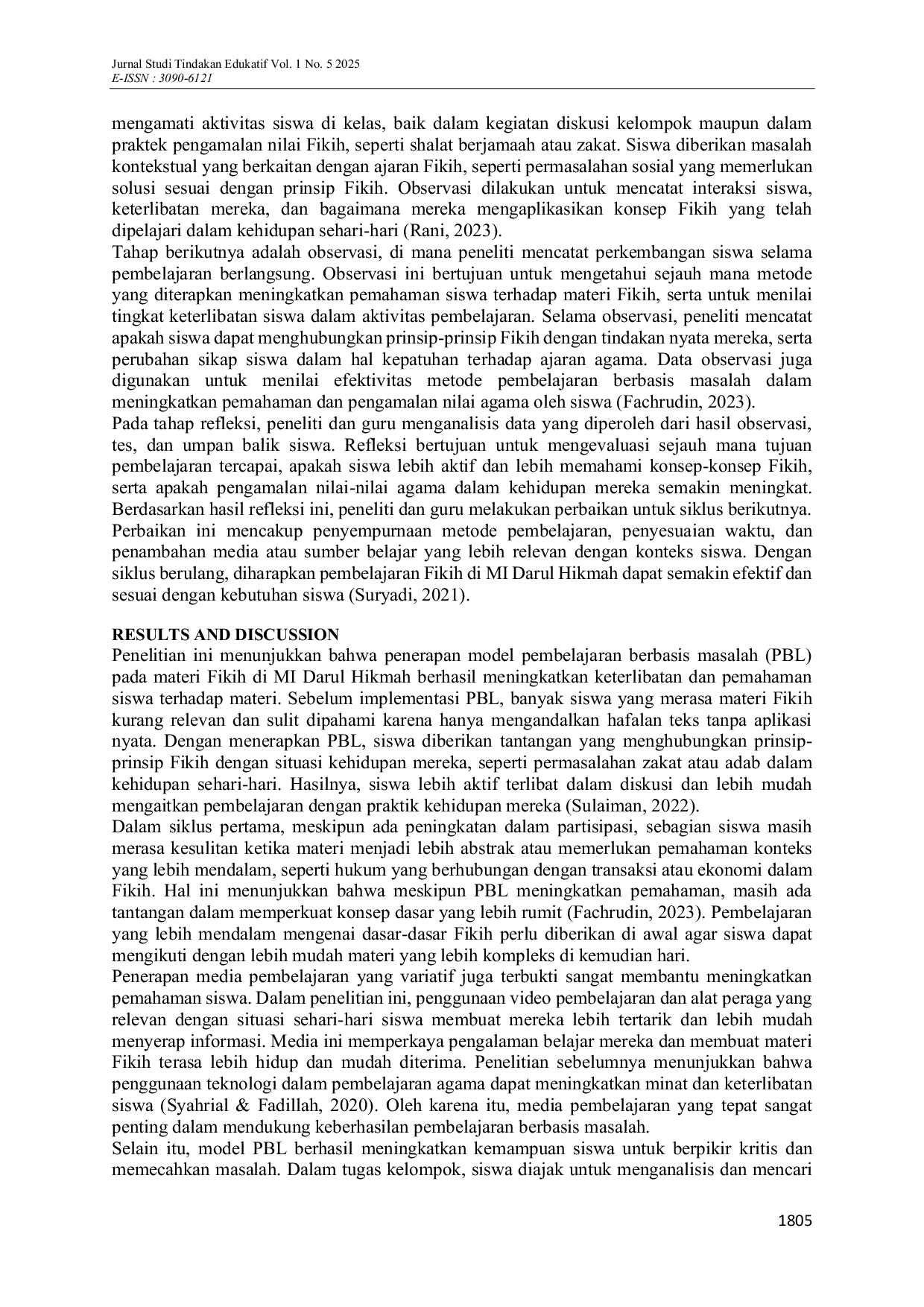 JURIS Optimalisasi Pembelajaran Fikih Melalui Pendekatan Problem Based Learning Untuk Meningkatkan Pemahaman Dan Pengamalan Siswa Di MI Darul Hikmah