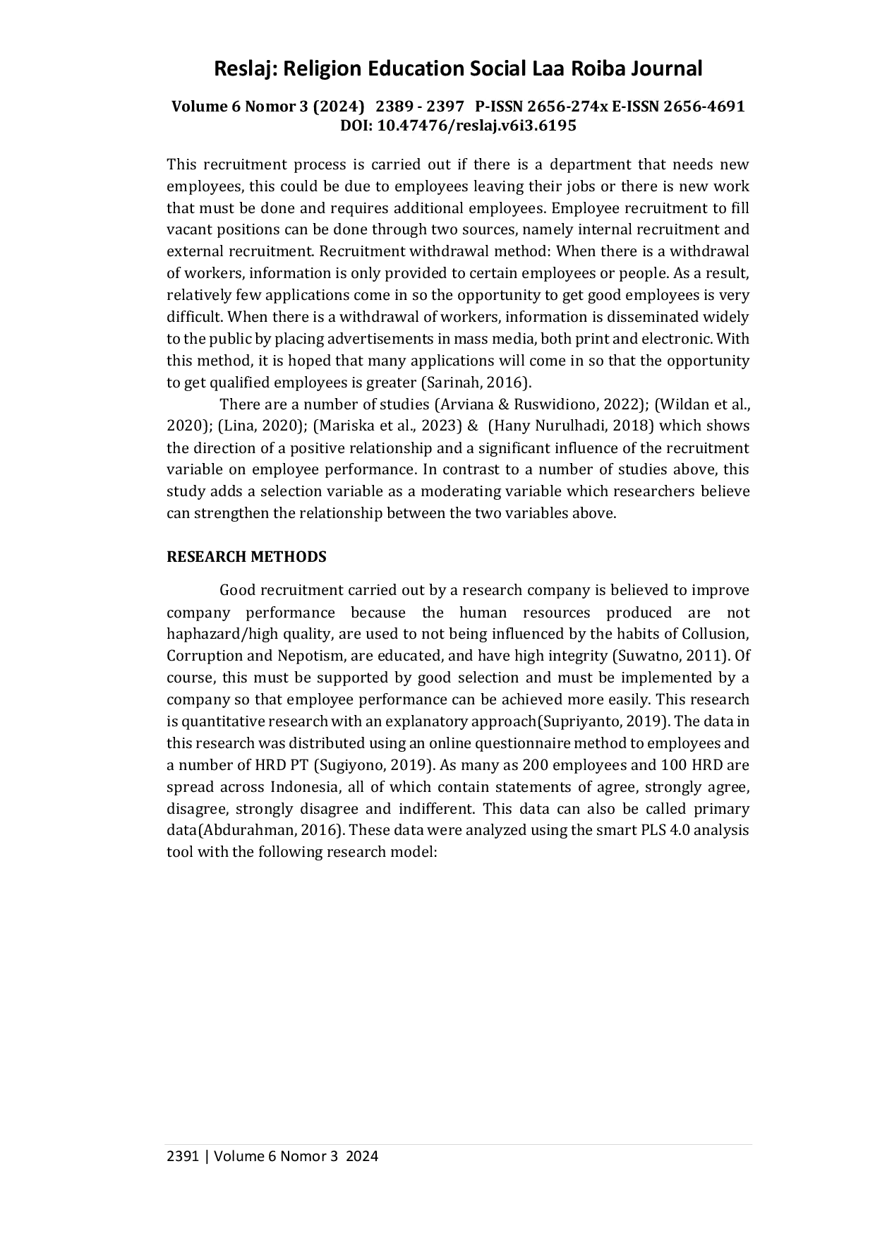 JURIS The Effect of Recruitment on Employee Performance with Selection as a Moderating Variable