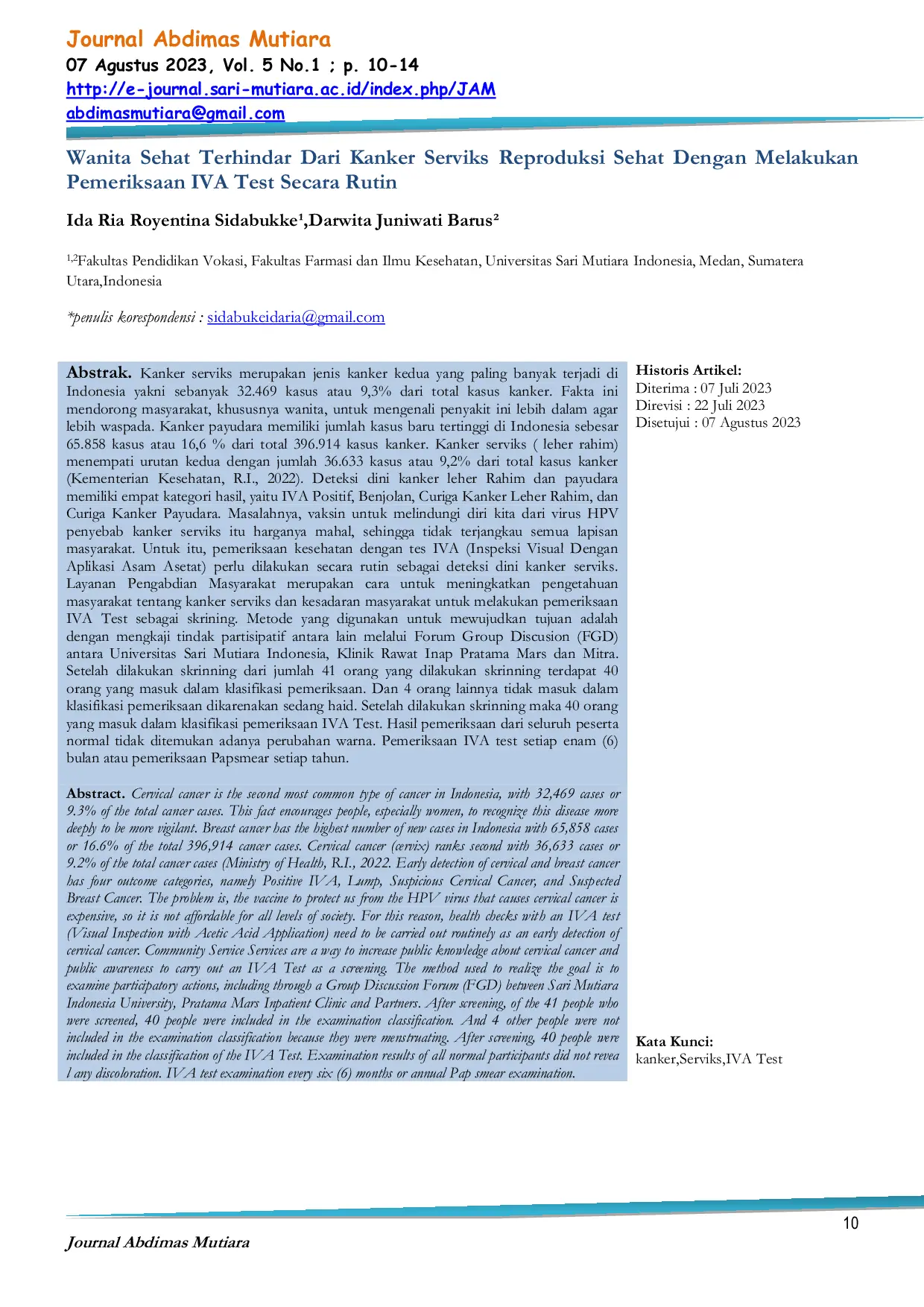 JURIS Wanita Sehat Terhindar Dari Kanker Serviks Reproduksi Sehat Dengan Melakukan Pemeriksaan IVA Test Secara Rutin