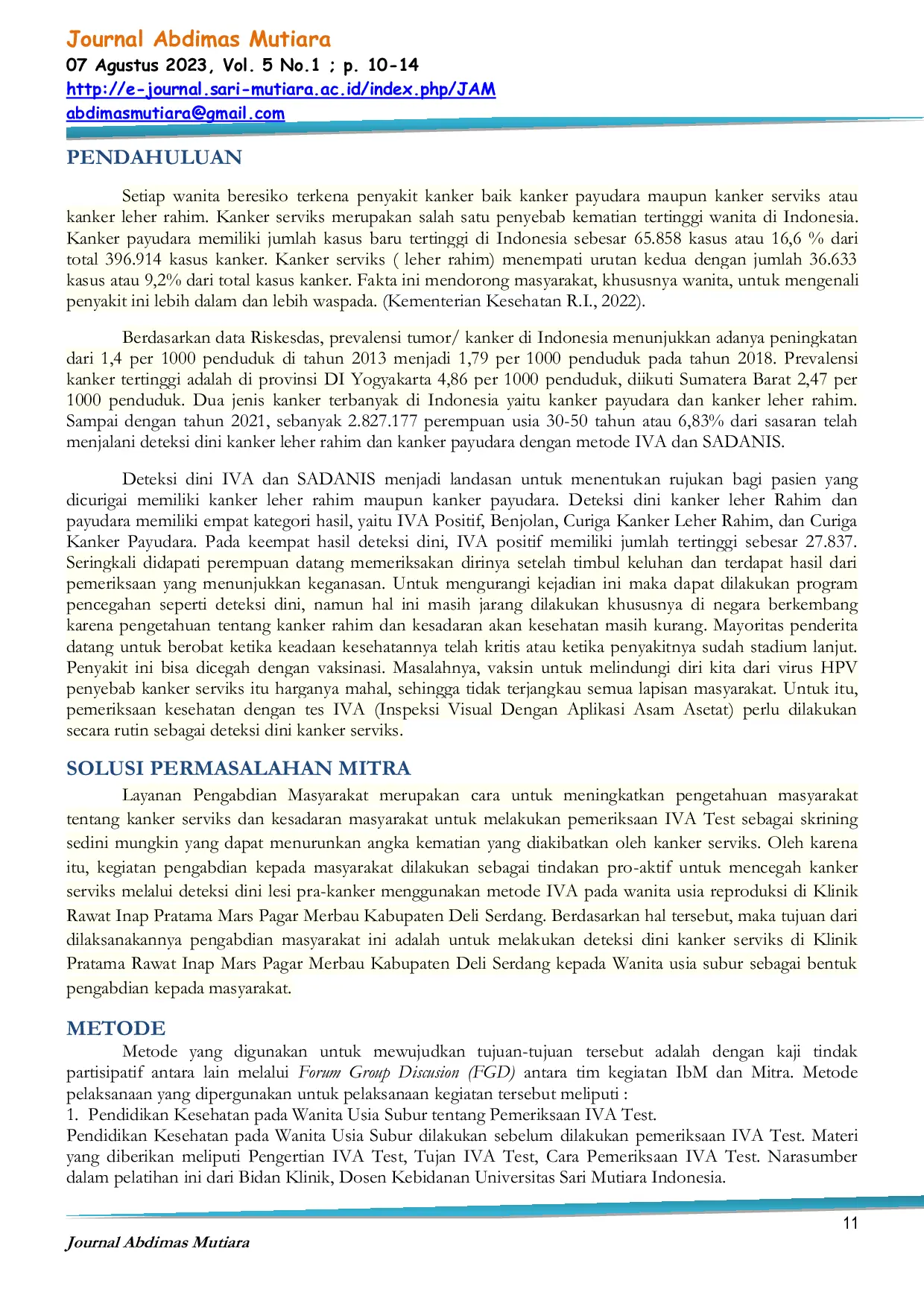 JURIS Wanita Sehat Terhindar Dari Kanker Serviks Reproduksi Sehat Dengan Melakukan Pemeriksaan IVA Test Secara Rutin