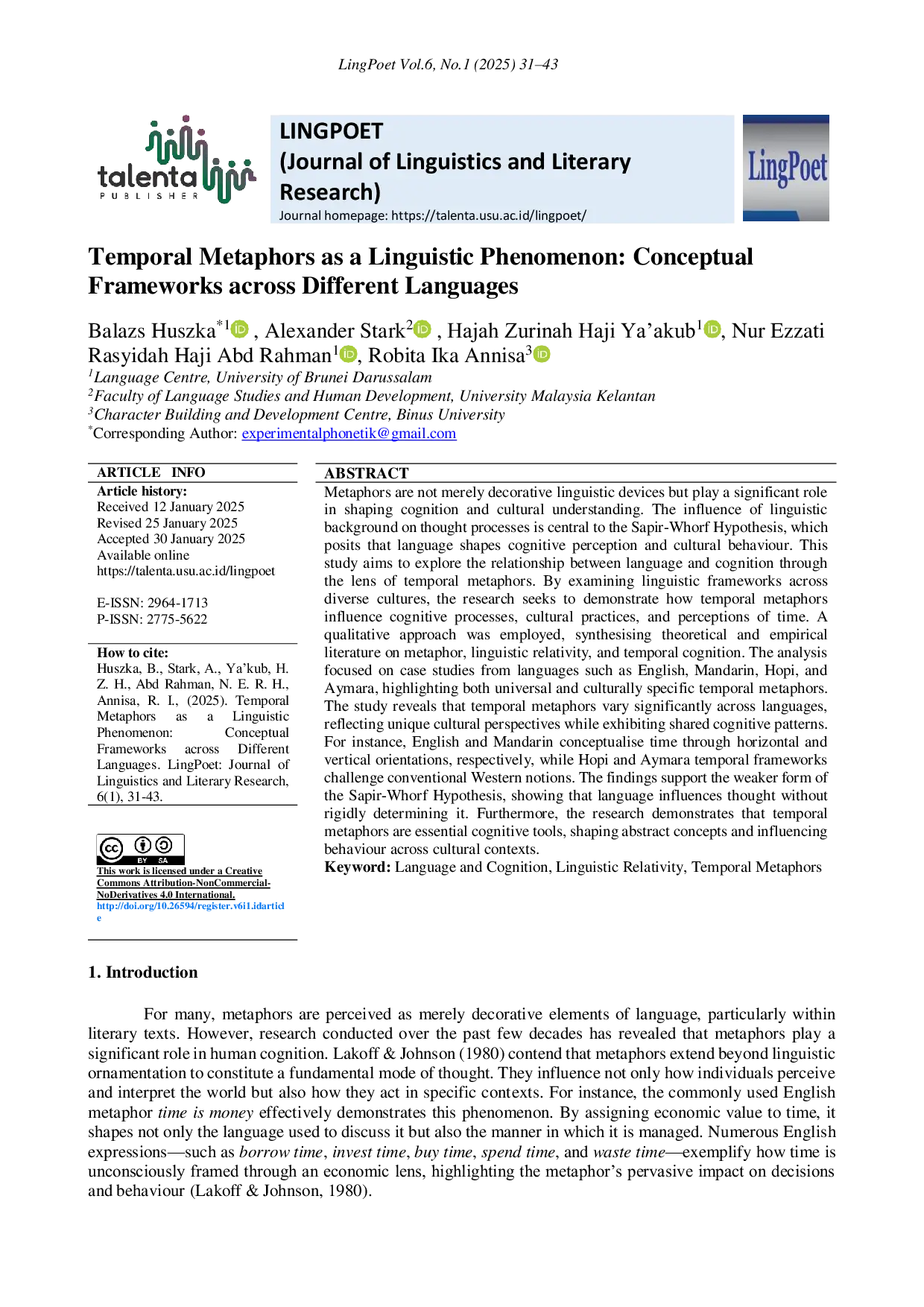 JURIS Temporal Metaphors as a Linguistic Phenomenon Conceptual Frameworks across Different Languages