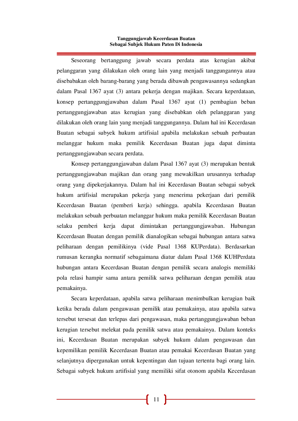 JURIS Tanggungjawab Kecerdasan Buatan Sebagai Subjek Hukum Paten Di Indonesia