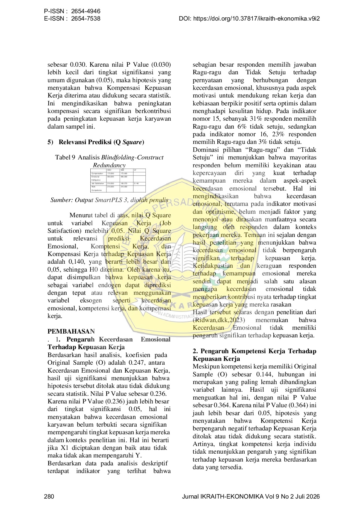 JURIS Pengaruh Kecerdasan Emosional Kompetensi Kerja Dan Kompensasi Kerja Terhadap Kepuasan Kerja Karyawan PT Jaya Makmur Eka Lestari Jakarta