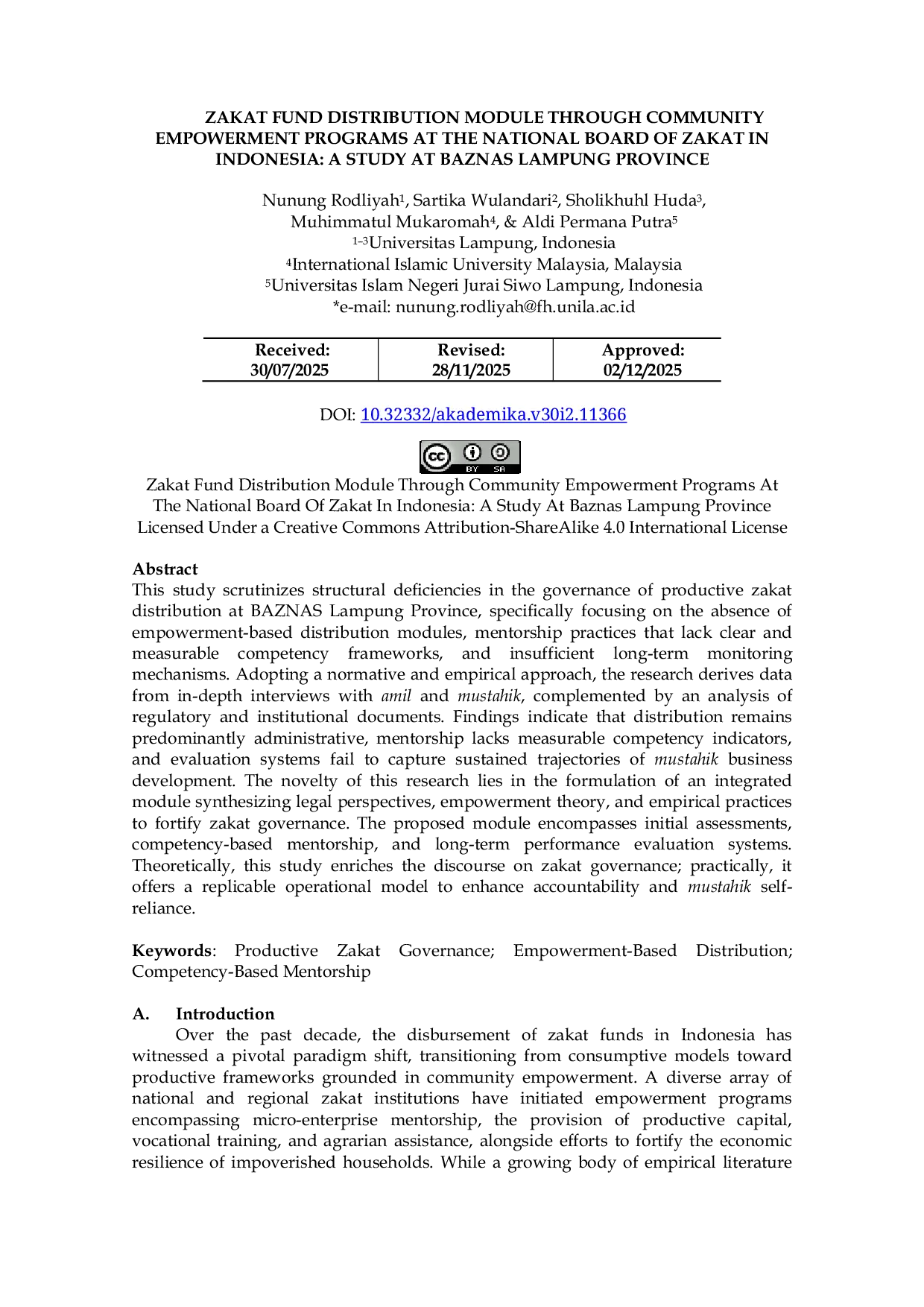 JURIS Zakat Fund Distribution Module Through Community Empowerment Programs At The National Board Of Zakat In Indonesia A Study At Baznas Lampung Province