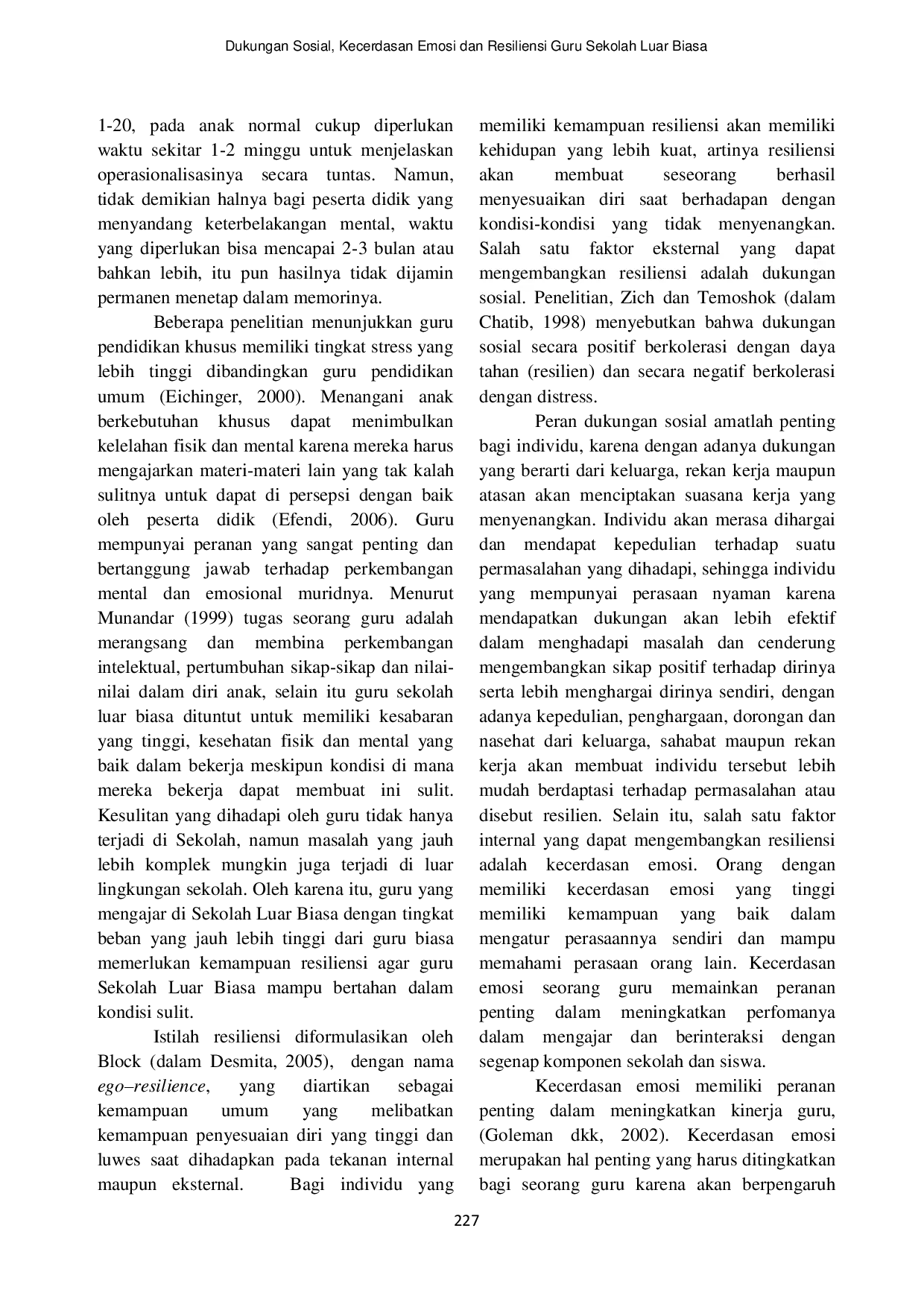 JURIS Dukungan Sosial Kecerdasan Emosi Dan Resiliensi Guru Sekolah Luar Biasa