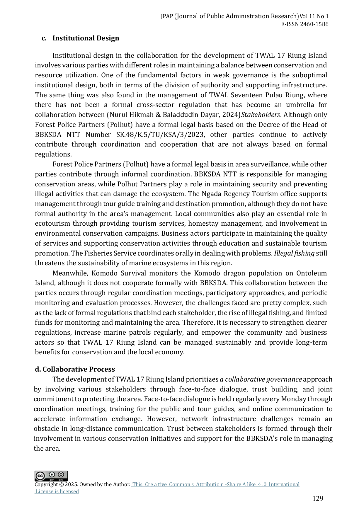 JURIS Collaborative Governance In The Development Of The Potential Of The Marine Natural Tourism Park Of Seventeen Riung Islands Ngada Regency East Nusa Tenggara