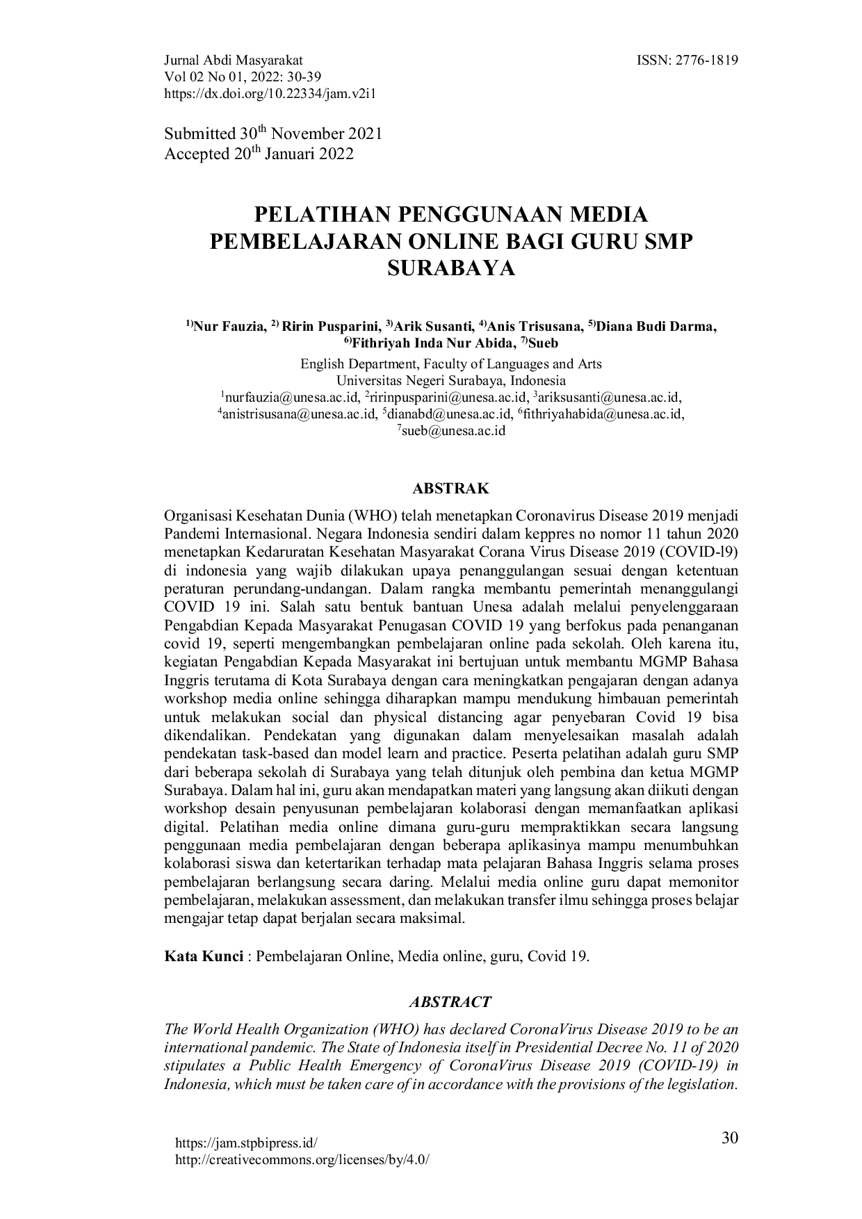 JURIS Pelatihan penggunaan media pembelajaran online bagi guru smp surabaya