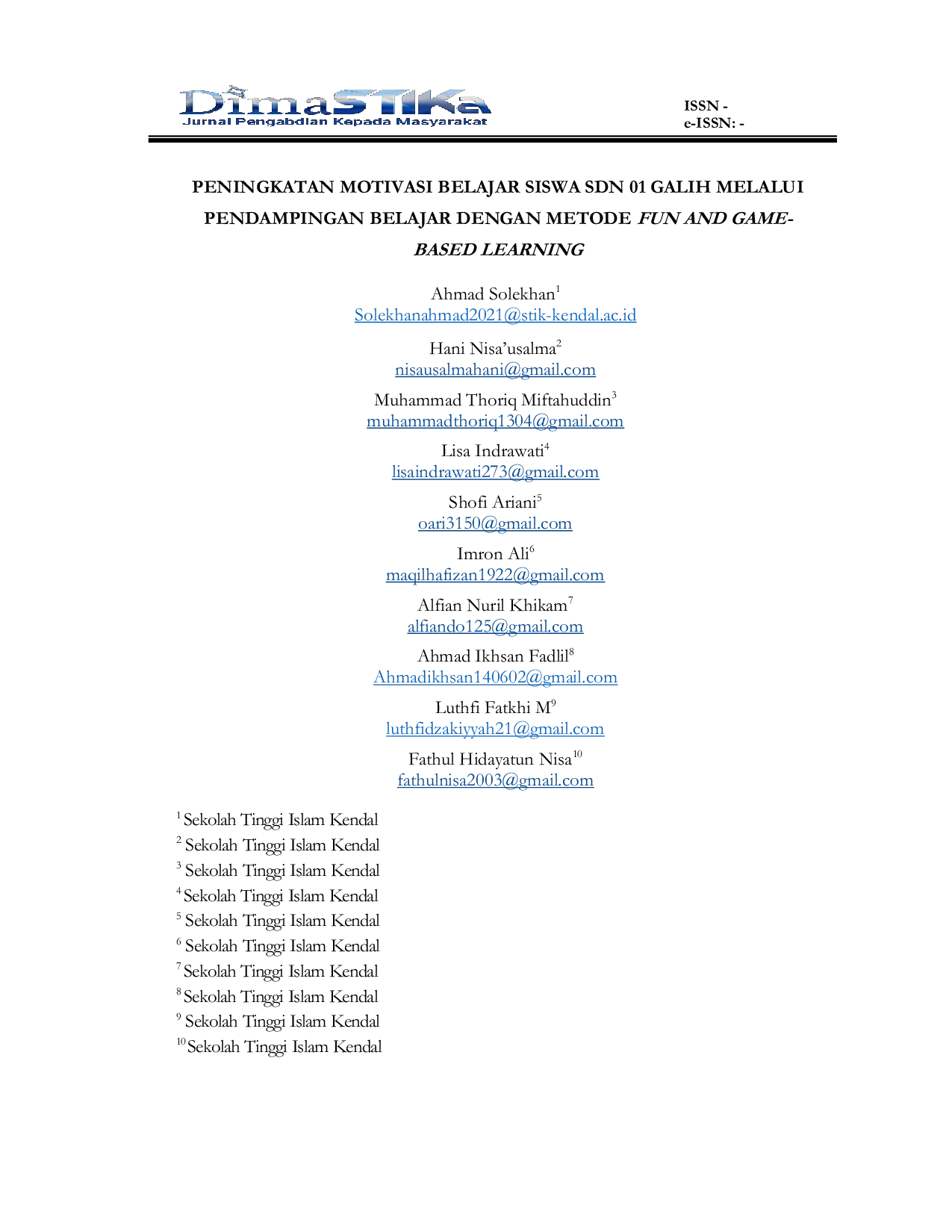 JURIS Peningkatan Motivasi Belajar Siswa SDN 01 Galih Melalui Pendampingan Belajar dengan Metode Fun and Game Based Learning