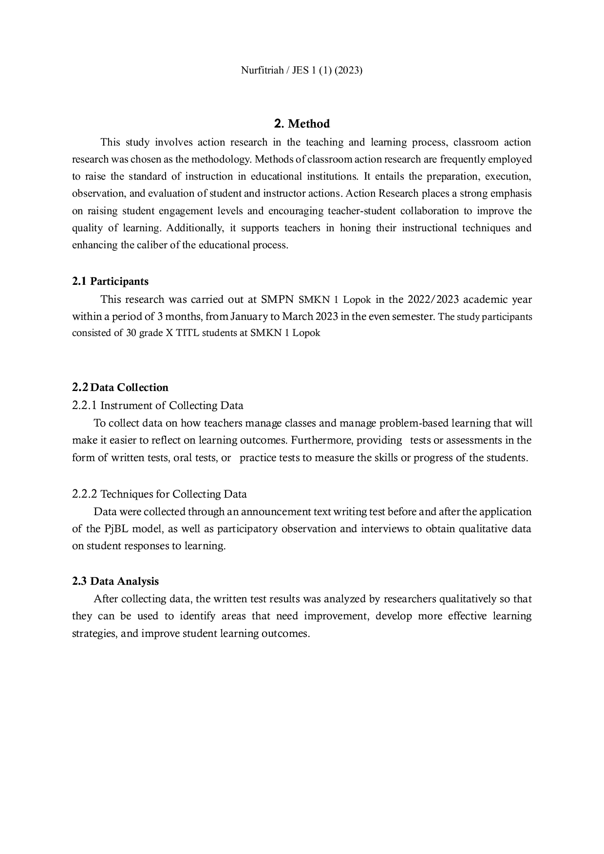 JURIS IMPROVING STUDENTS ABILITY TO WRITE ANNOUNCEMENT TEXT USING THE PjBL MODEL IN GRADE X TITL STUDENTS AT SMKN 1 LOPOK