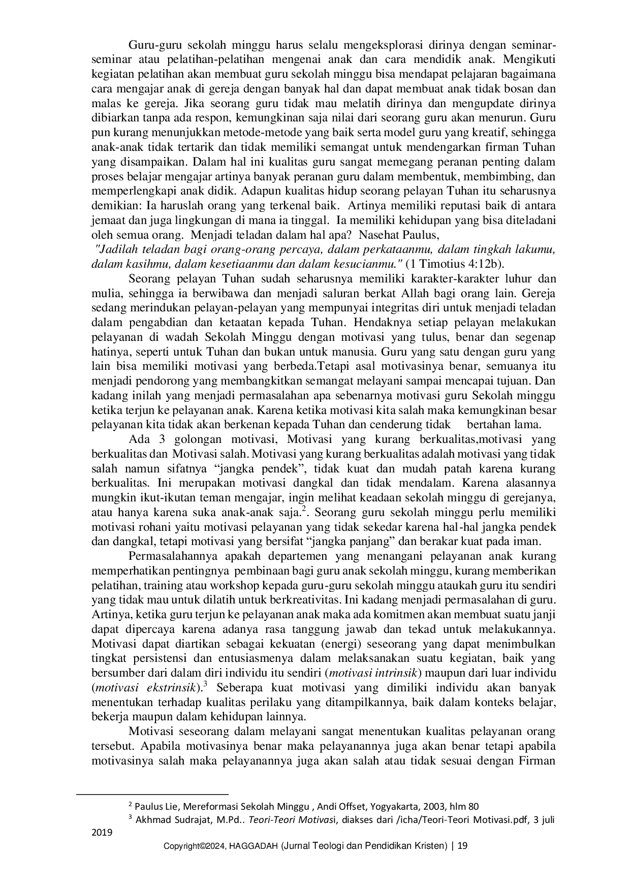 JURIS Pengaruh Motivasi Dan Pelatihan Guru Guru Sekolah Minggu Terhadap Peningkatan Kualitas Pelayanan Guru Sekolah Minggu