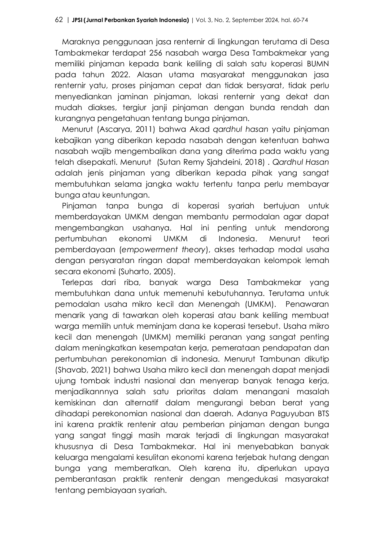 JURIS Penerapan Akad Qardhul Hasan di Koperasi Syariah BTS Bersama Tumbuh Sejahtera Terhadap Pemberdayaan UMKM di Desa Tambakmekar