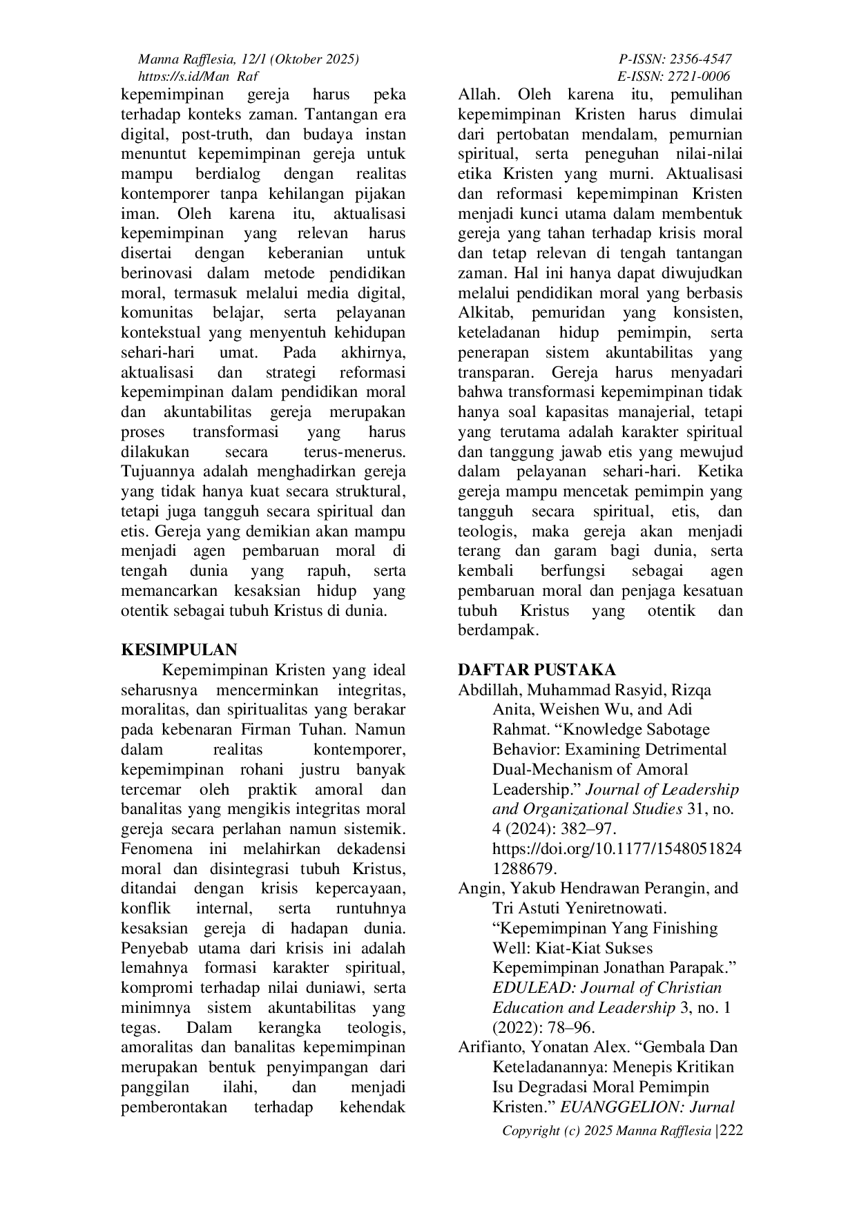 JURIS Dekadensi Kepemimpinan Dan Disintegrasi Tubuh Kristus Analisis Teologi Etis Terhadap Krisis Moralitas Gereja Di Era Kontemporer