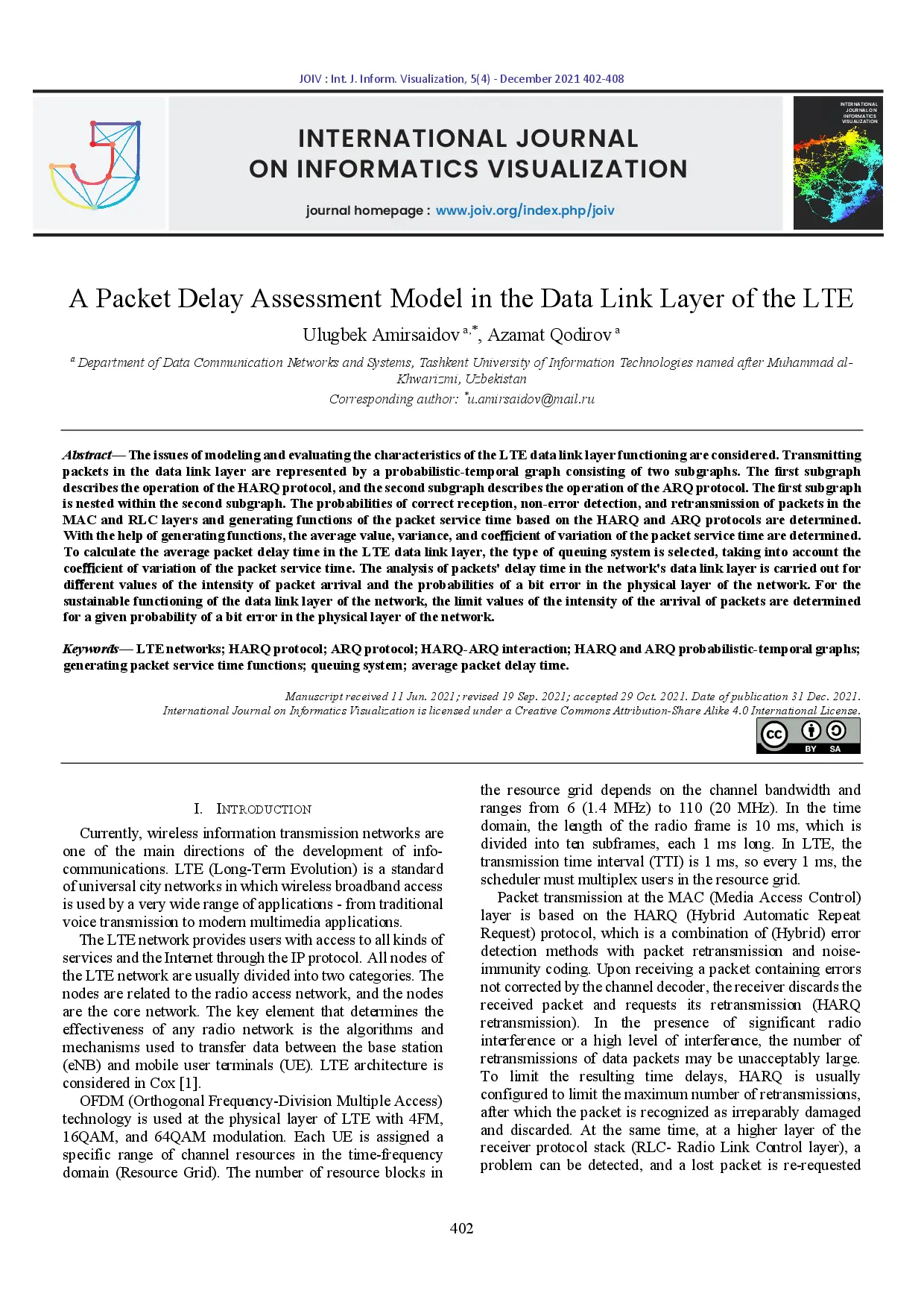 juris A Packet Delay Assessment Model in the Data Link Layer of the LTE