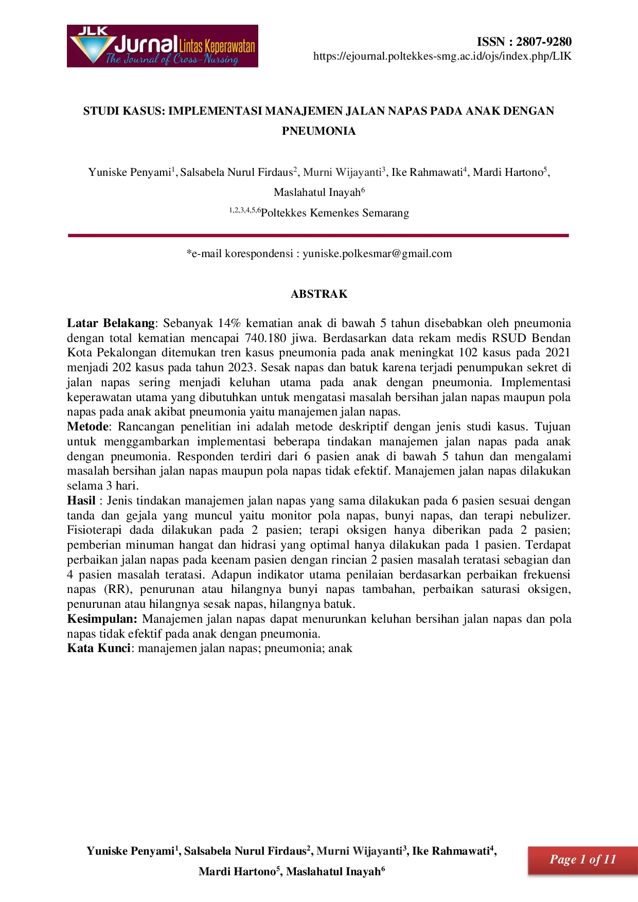 JURIS Studi Kasus Implementasi Manajemen Jalan Napas Pada Anak Dengan Pneumonia