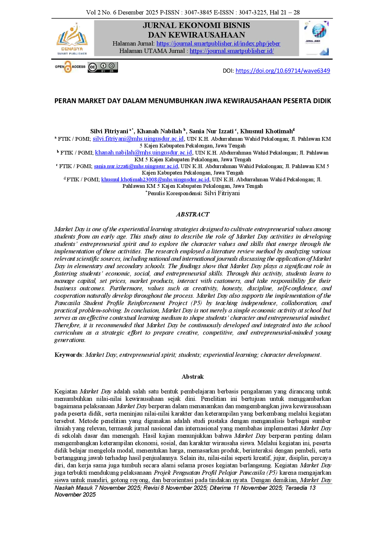 juris Peran Market Day Dalam Menumbuhkan Jiwa Kewirausahaan Peserta Didik