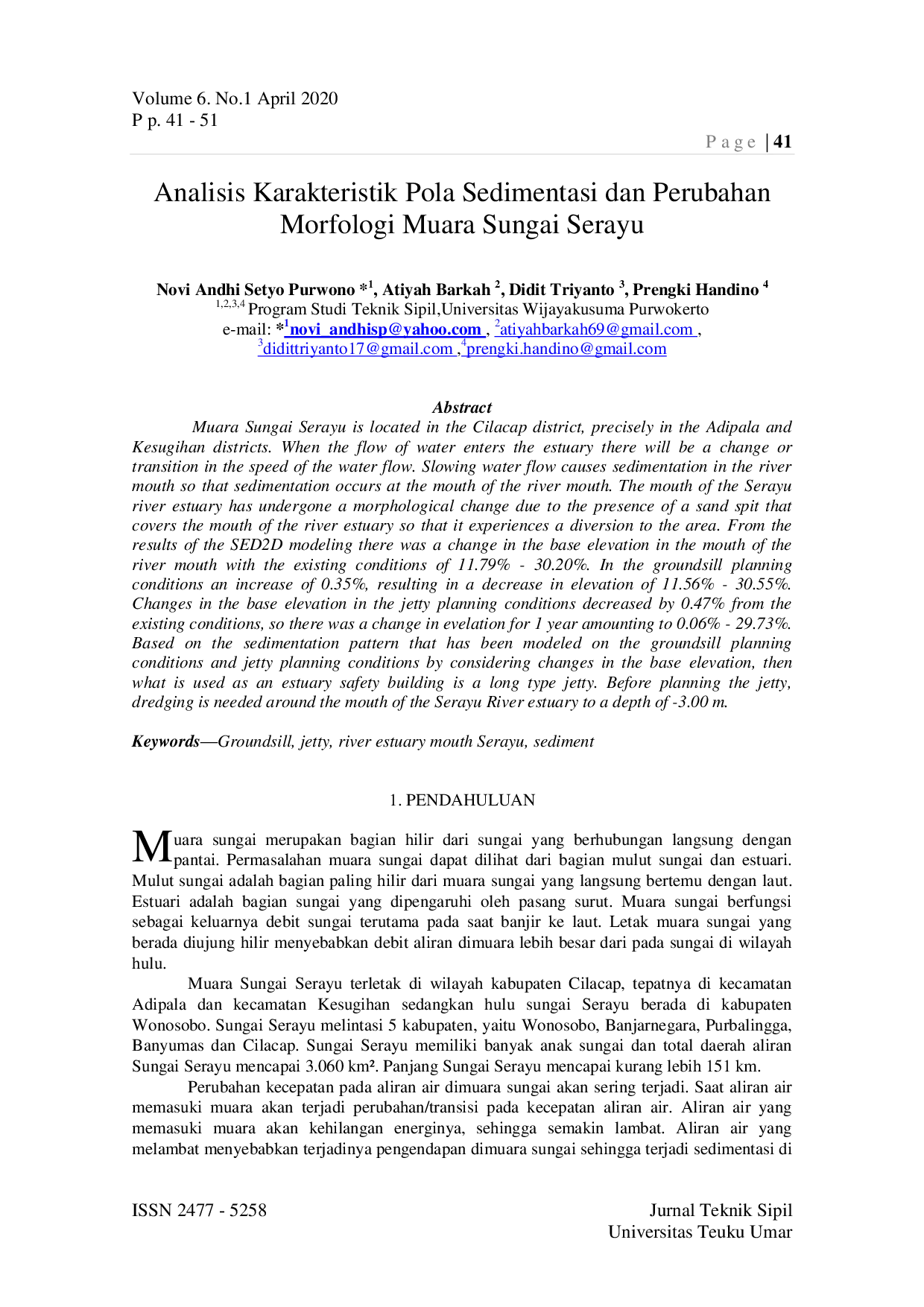 JURIS Analisis Karakteristik Pola Sedimentasi Dan Perubahan Morfologi Muara Sungai Serayu