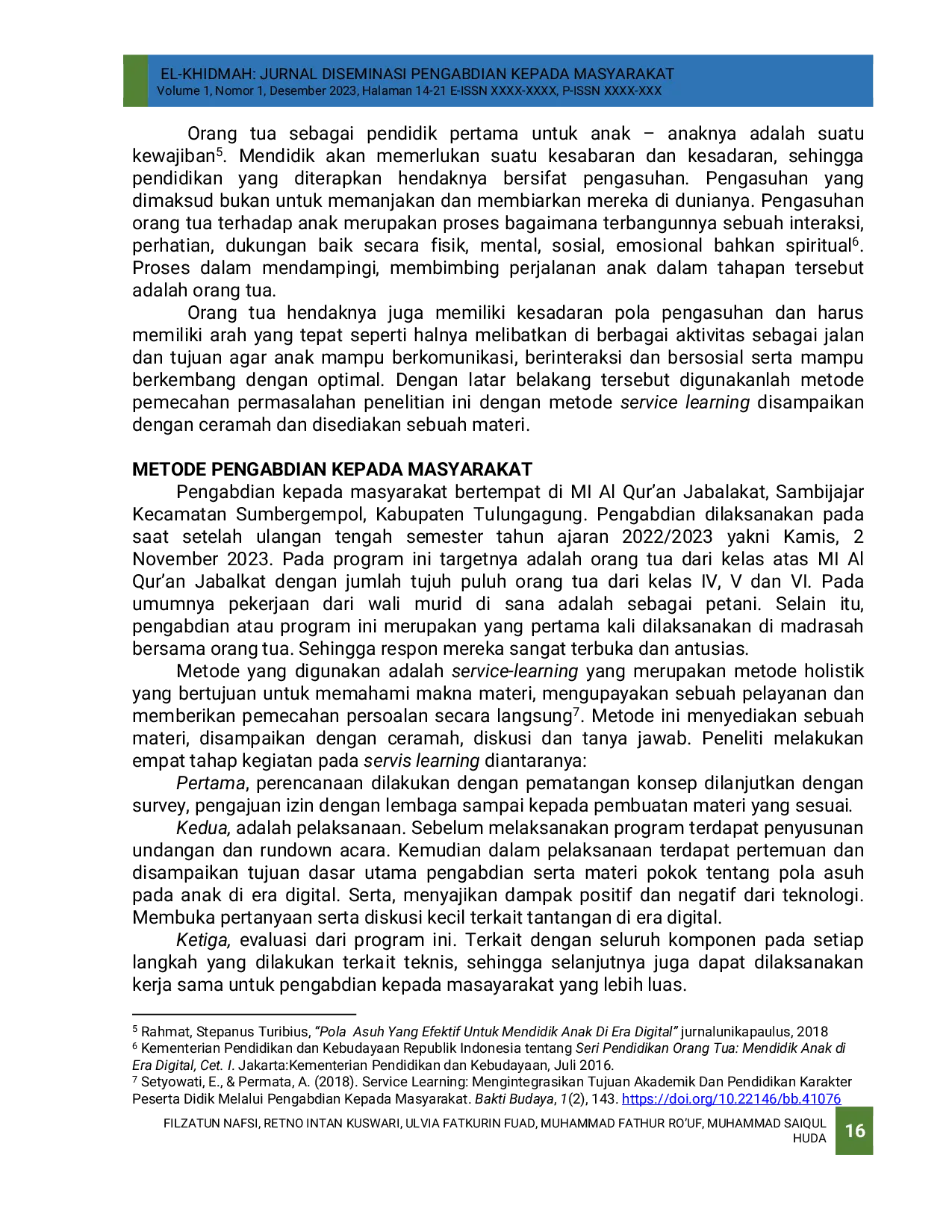 JURIS Pelatihan Peningkatan Pola Asuh Orang Tua Terhadap Anak Di Era Digital Di Mi Al Qur an Jabalkat