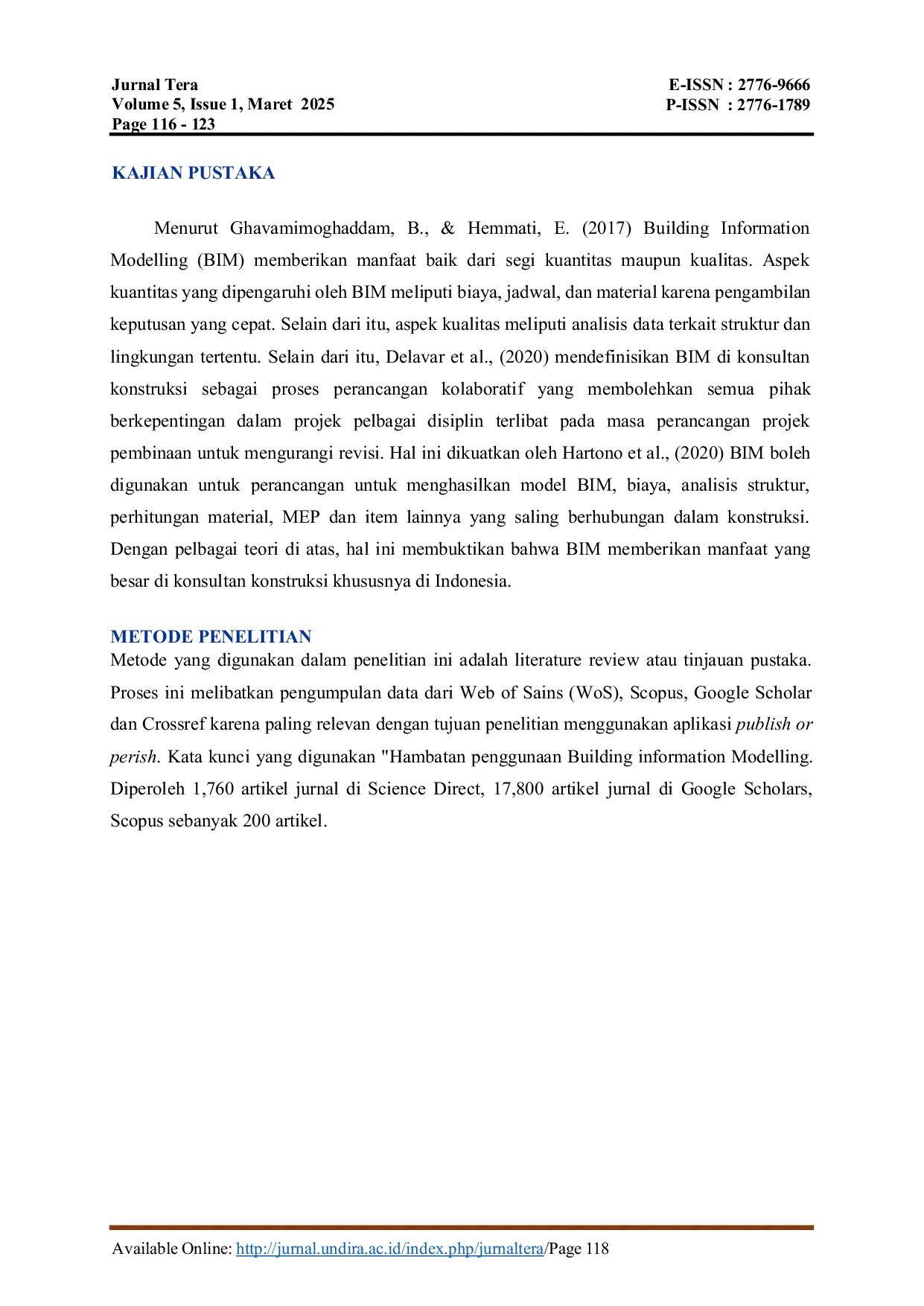 JURIS Perkembangan Penelitian BIM di Konsultan Konstruksi Indonesia dengan Analisis Bibliometrik