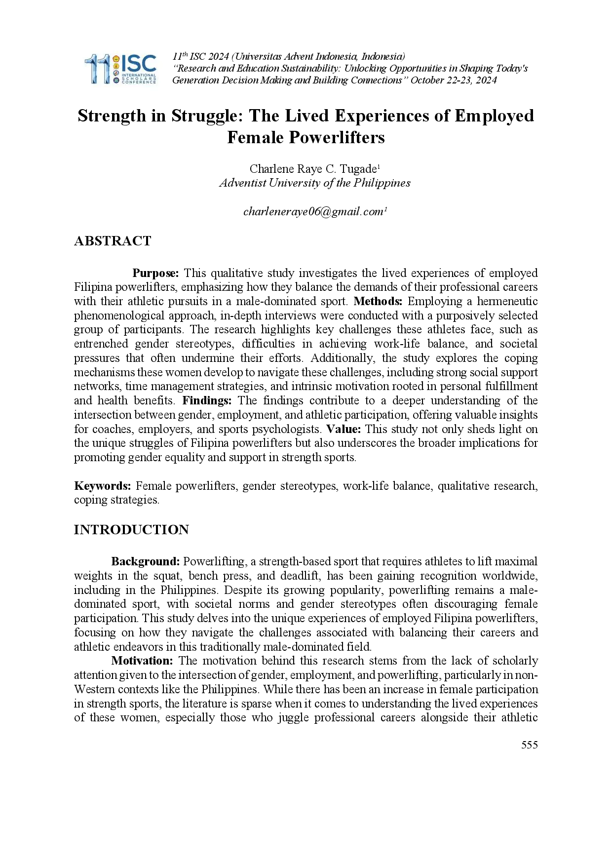 juris Strength in Struggle The Lived Experiences of Employed Female Powerlifters