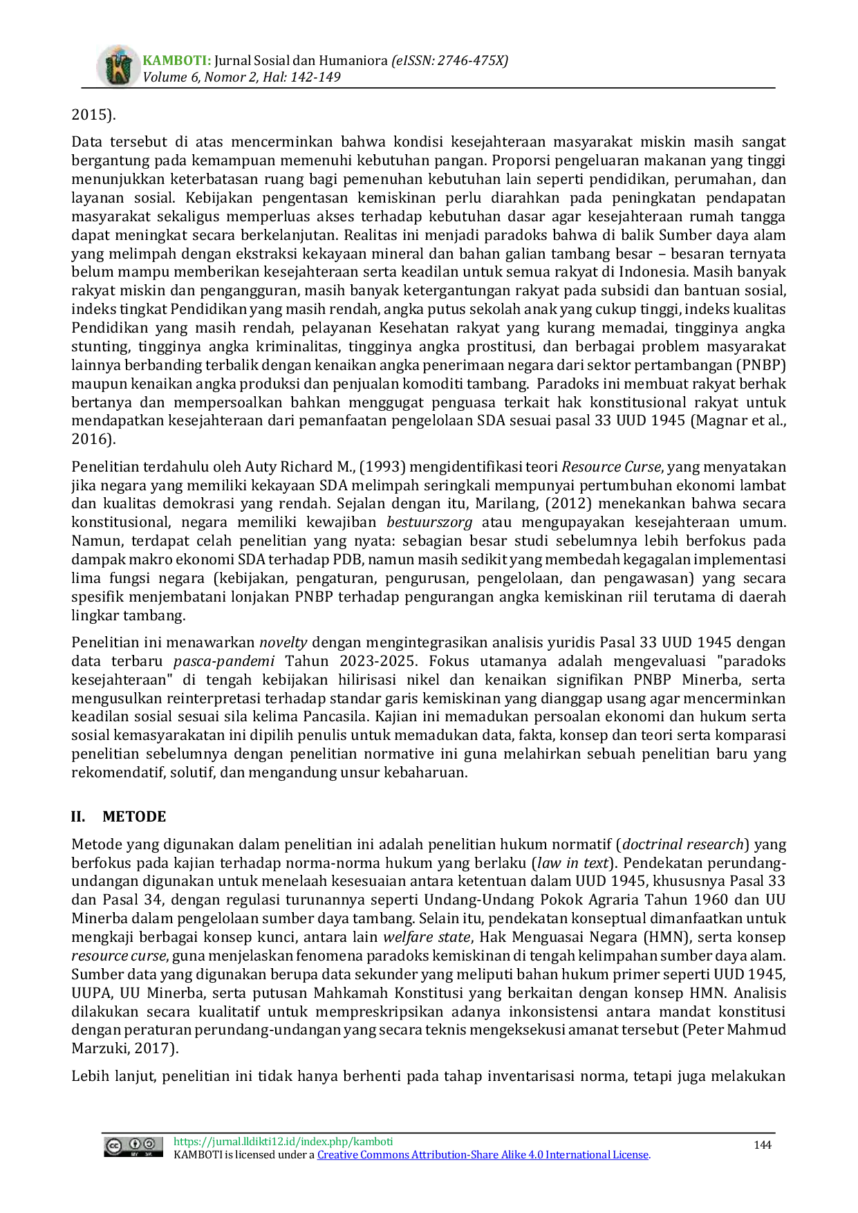 JURIS Paradoks Kelimpahan Evaluasi Yuridis Implementasi Pasal 33 UUD 1945 dalam Pengelolaan Tambang bagi Kesejahteraan Rakyat