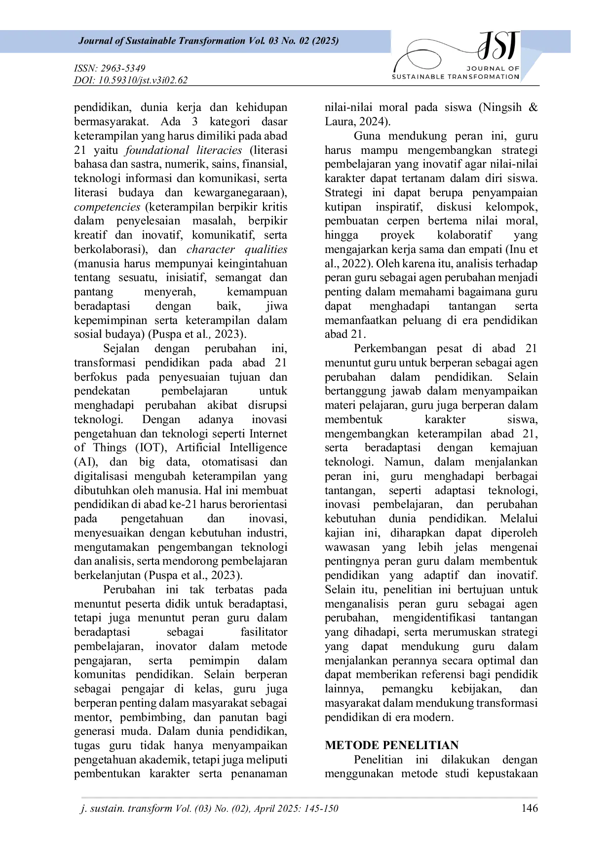 JURIS Analisis Peran Guru Sebagai Agen Perubahan Dalam Pendidikan Abad 21