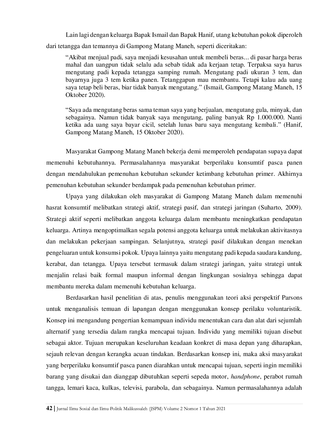 JURIS Perilaku Konsumtif Keluarga Petani Padi Pasca Panen di Gampong Matang Maneh Aceh Utara