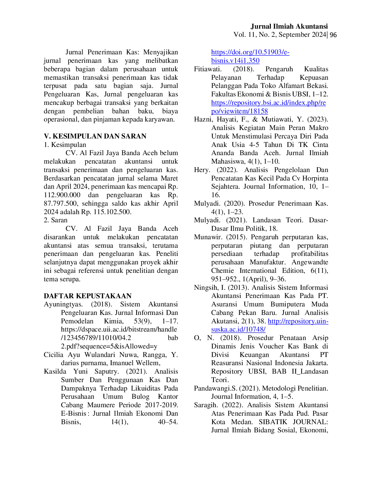 JURIS Perlakuan Akuntansi Penerimaan Dan Pengeluaran Kas Pada CV Al Fazil Jaya Banda Aceh