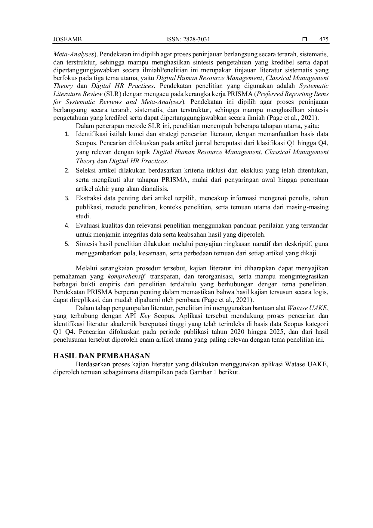 JURIS System Literature Review Dengan Metode Prisma Strategi Mengadaptasi Teori Manajemen SDM Klasik Menjadi Praktik Pengelolaan Sumber Daya Manusia Era Digital Modern