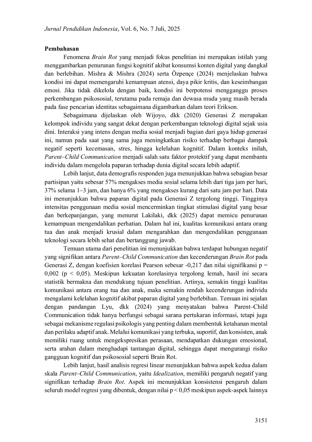 JURIS Hubungan Antara Parent Child Communication Dengan Brain Rot Pada Generasi Z