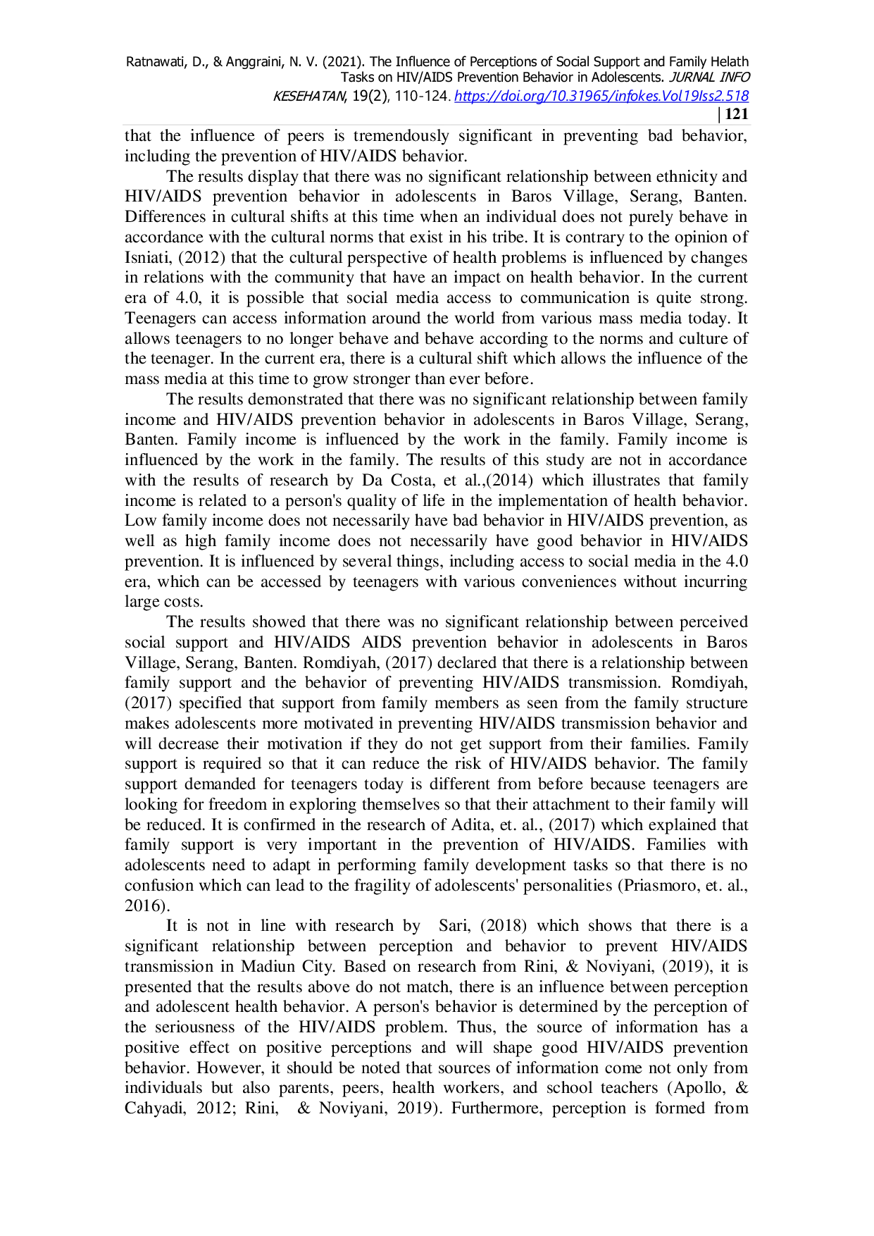 JURIS The Influence of Perceptions of Social Support and Family Health Tasks on HIV AIDS Prevention Behavior in Adolescents