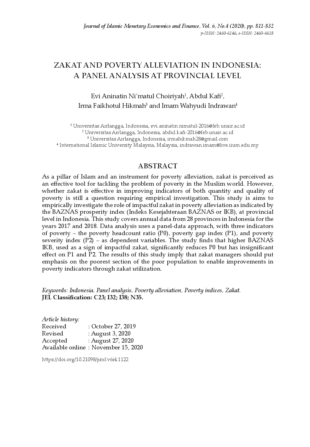 juris Zakat and Poverty Alleviation in Indonesia A Panel Analysis at Provincial Level