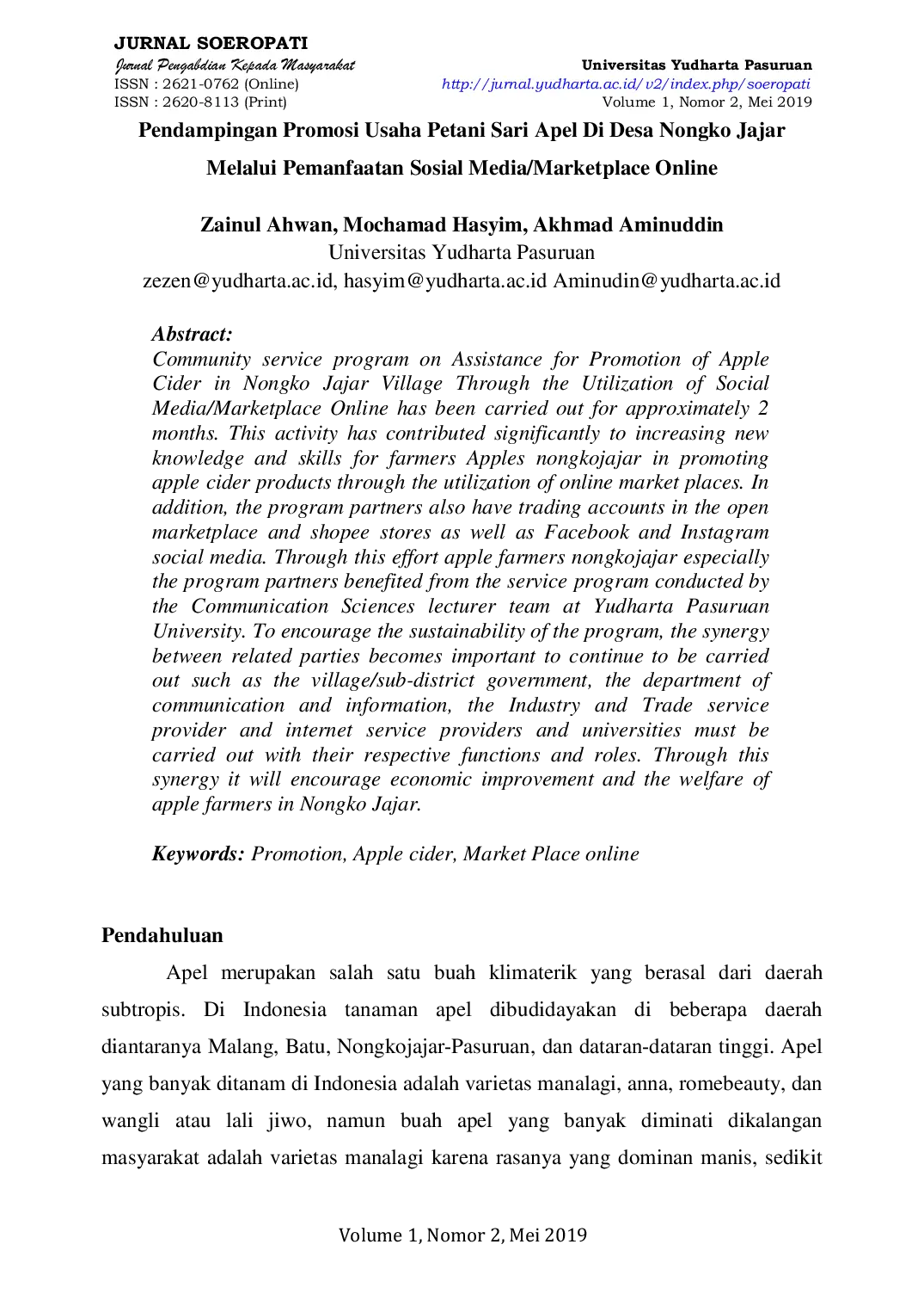 JURIS Pendampingan Promosi Usaha Petani Sari Apel Di Desa Nongko Jajar Melalui Pemanfaatan Sosial Media Marketplace Online