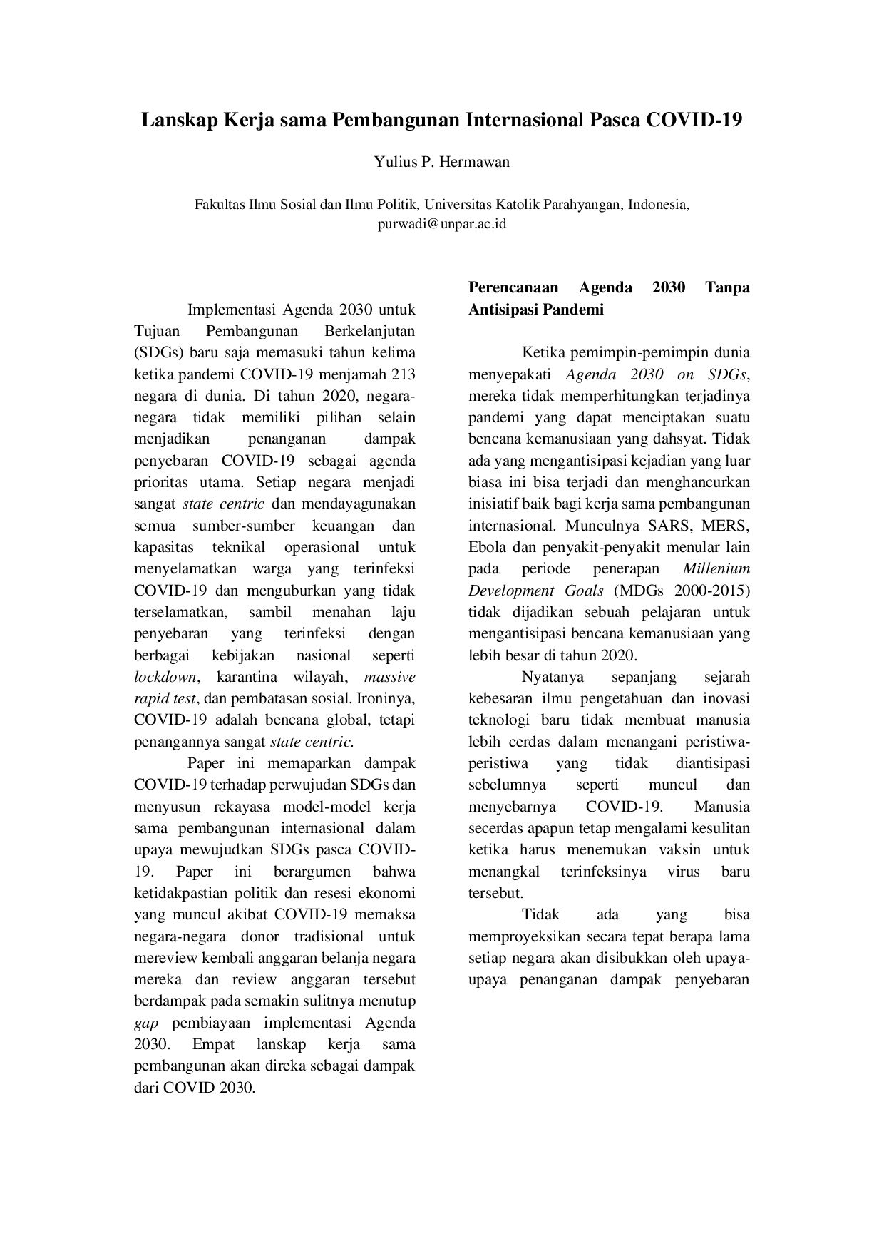 juris Lanskap Kerja Sama Pembangunan Internasional Pasca COVID 19