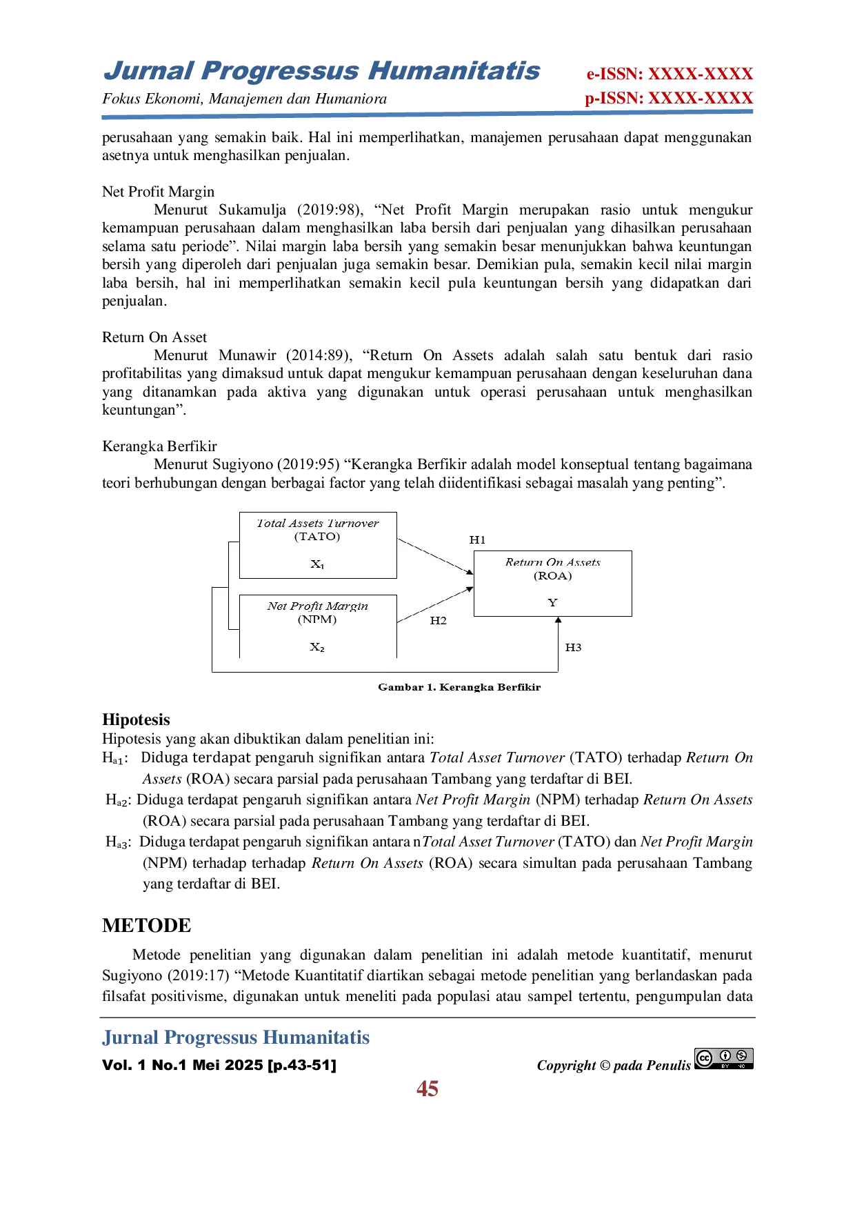 JURIS Pengaruh Total Assets Turnover TATO dan Net Profit Margin NPM terhadap Return On Assets ROA pada Perusahaan Tambang yang Terdaftar di Bursa Efek Indonesia Periode 2012 2021