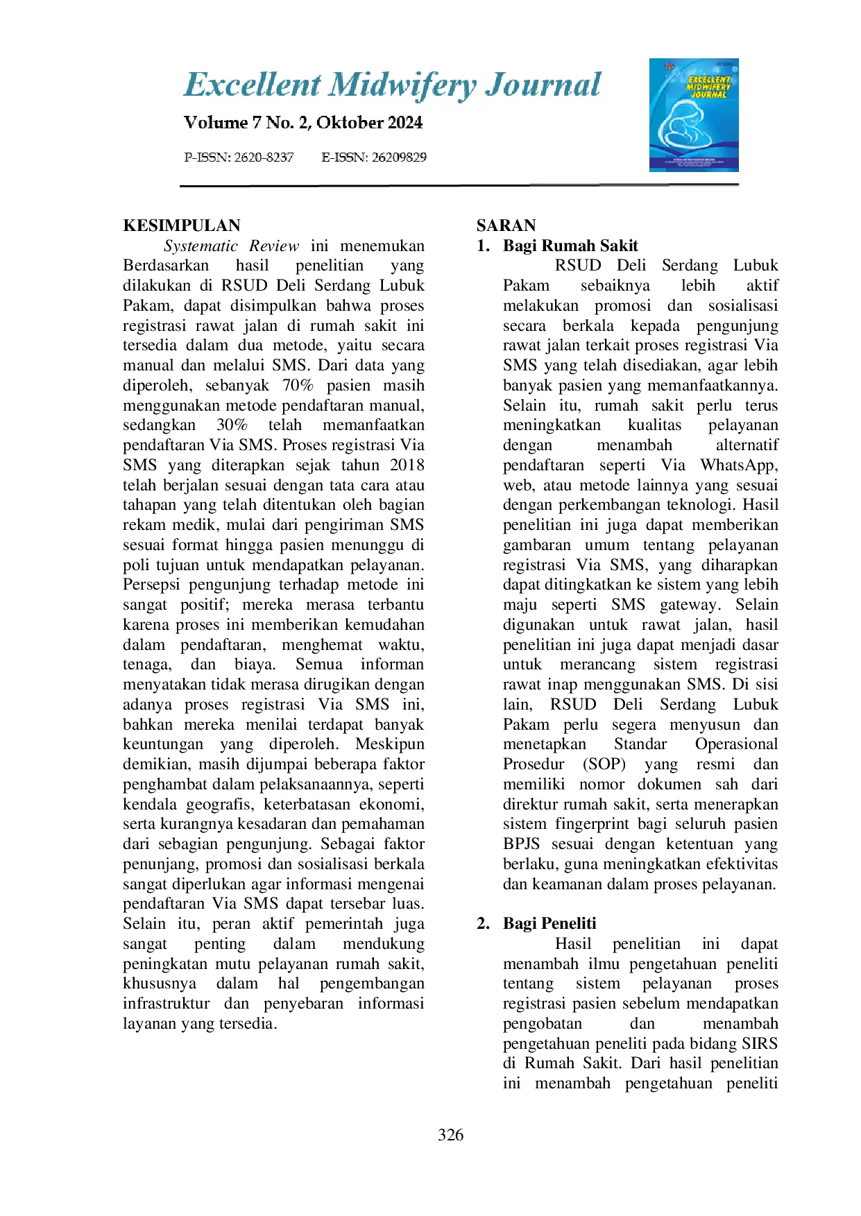 JURIS Proses Registrasi Rawat Jalan Via SMS Studi Kasus Pada Pasien Rawat Jalan RSUD Deli Serdang Lubuk Pakam