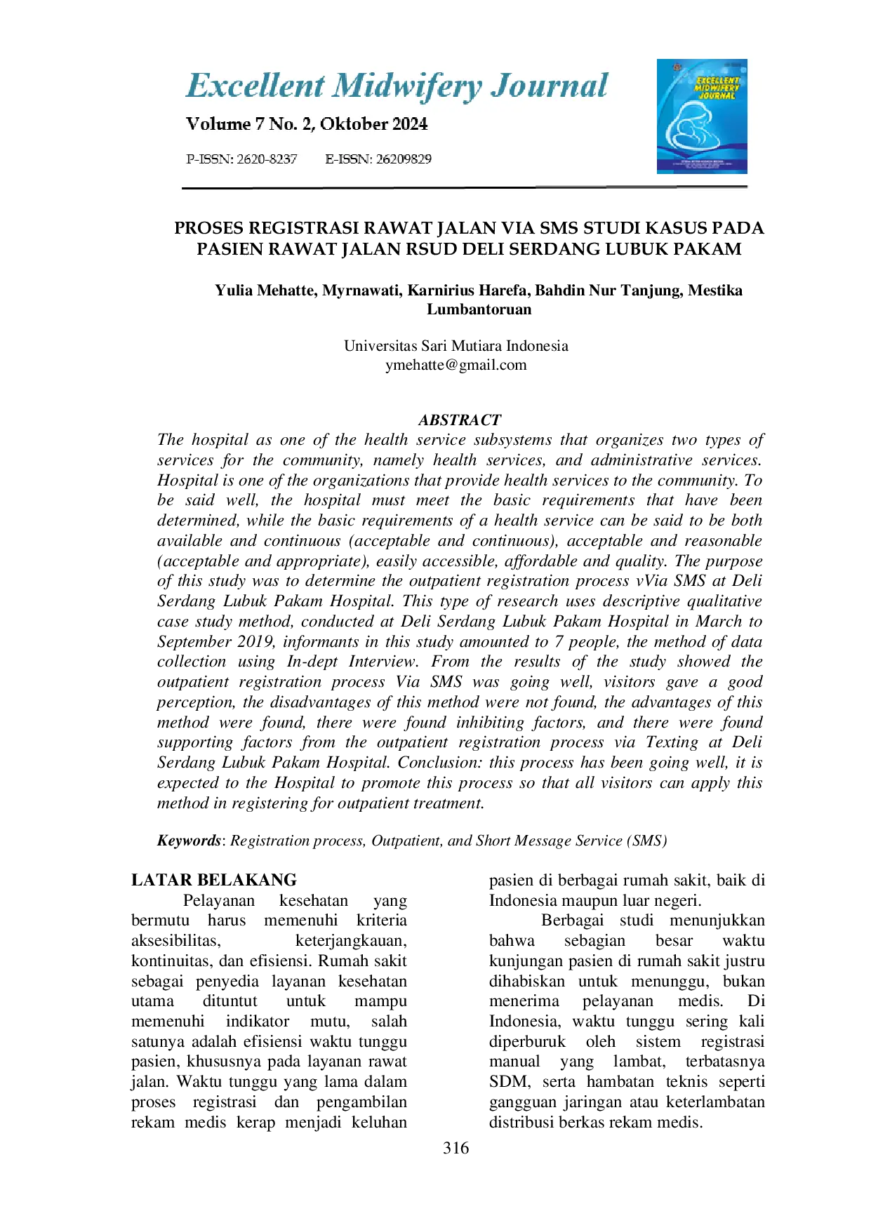 JURIS Proses Registrasi Rawat Jalan Via SMS Studi Kasus Pada Pasien Rawat Jalan RSUD Deli Serdang Lubuk Pakam