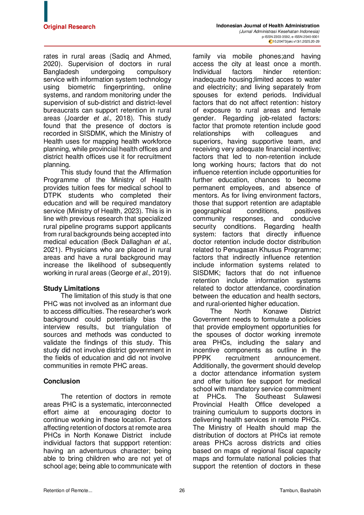 JURIS Retention Of Remote Public Health Center Doctor In North Konawe District