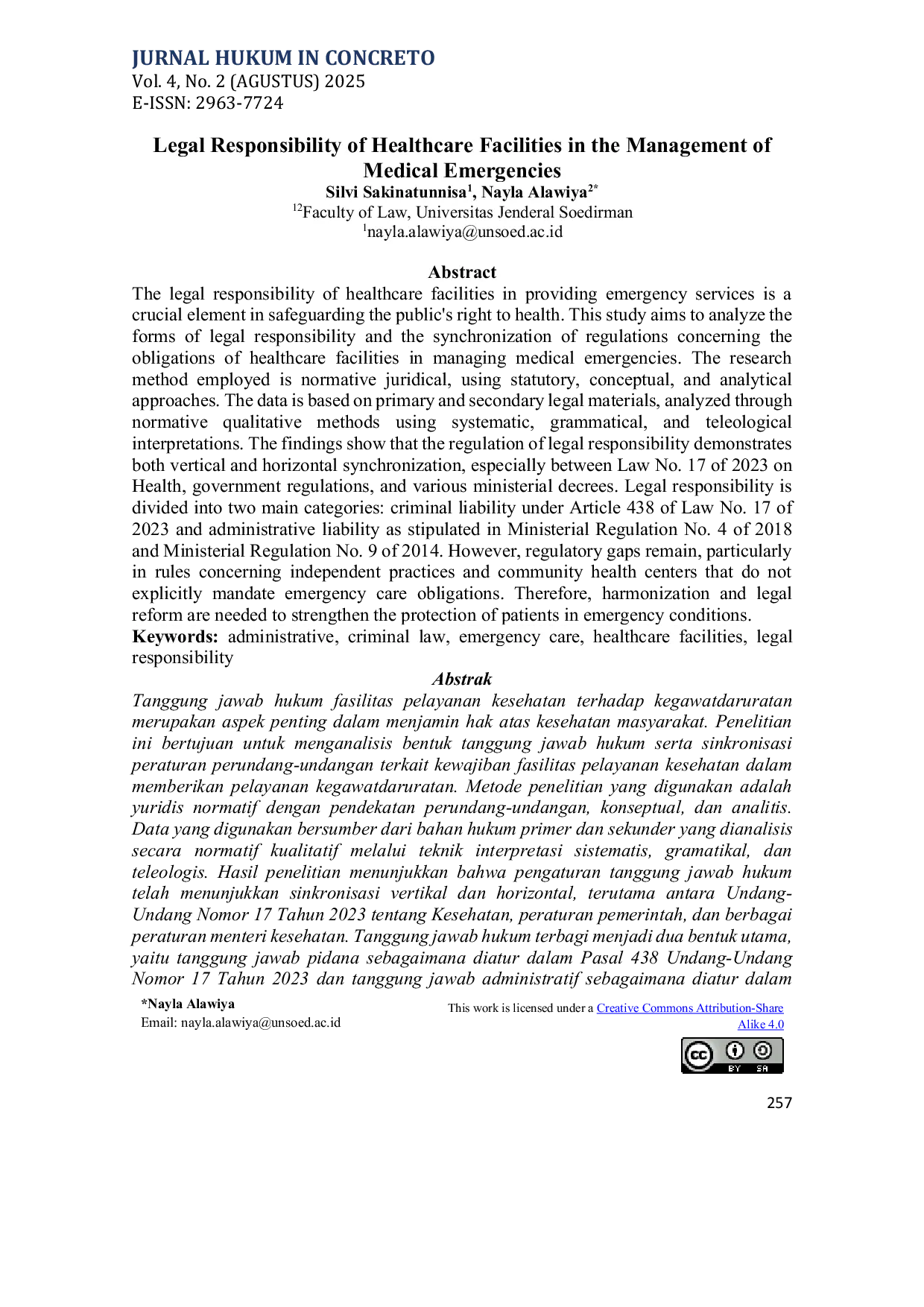 JURIS Legal Responsibility of Healthcare Facilities in the Management of Medical Emergencies