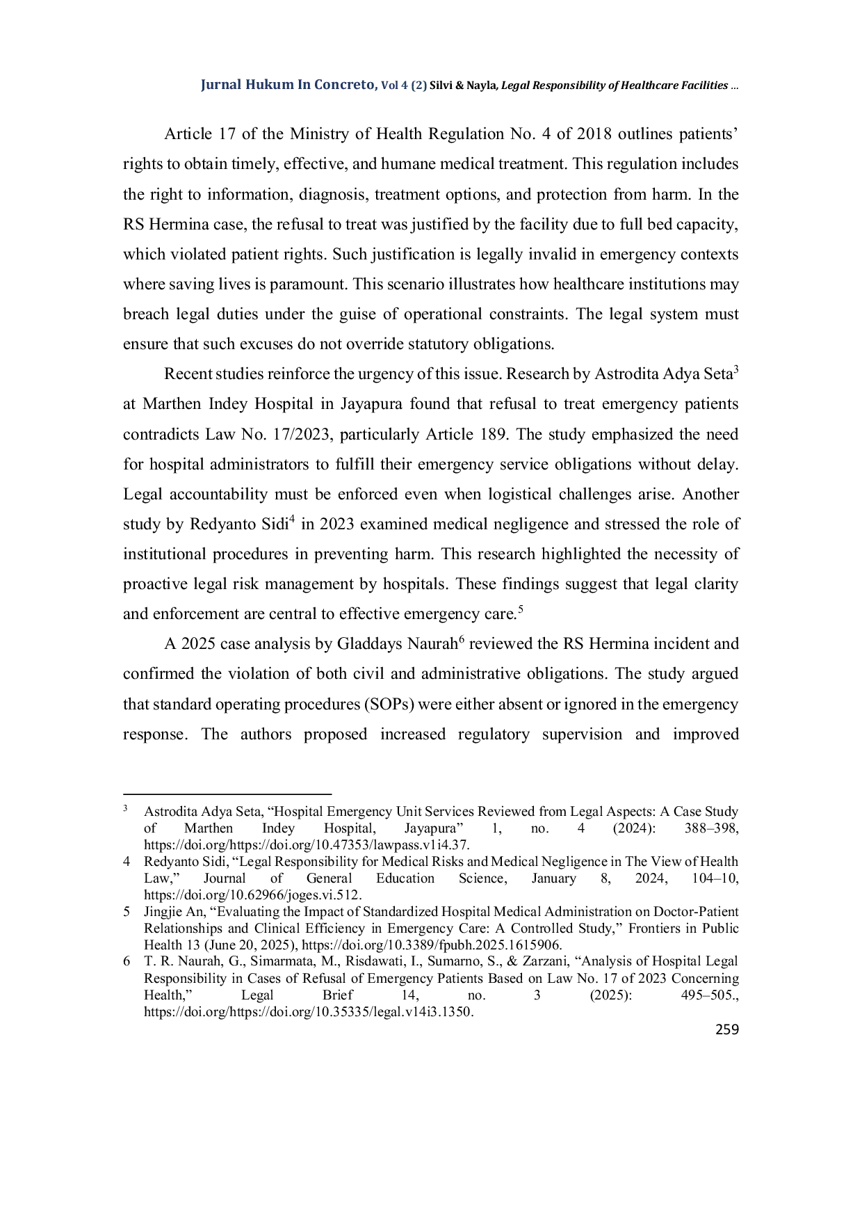 JURIS Legal Responsibility of Healthcare Facilities in the Management of Medical Emergencies