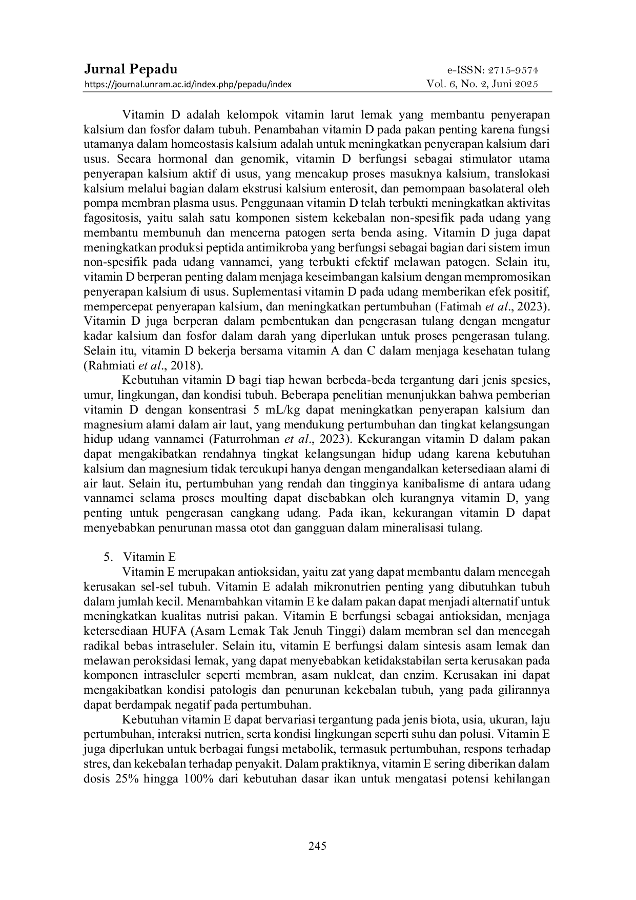 JURIS Upaya Peningkatan Produksi Udang Vannamei Pada Kolam Bundar Di Desa Rempek Kabupaten Lombok Utara Melalui Suplementasi Vitamin Kompleks