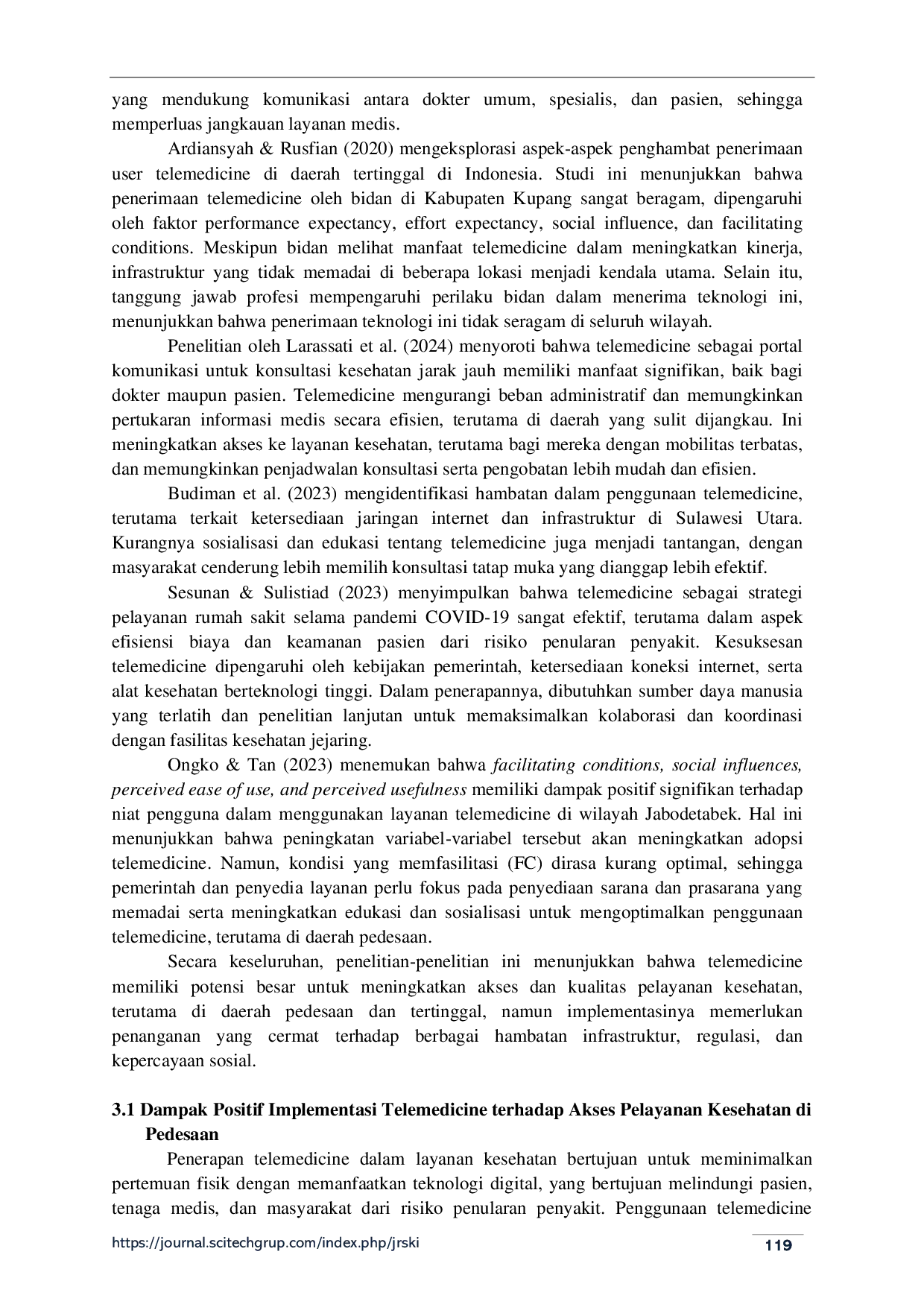 JURIS Implementasi Telemedicine dan Implikasinya terhadap Akses serta Kualitas Pelayanan Kesehatan di Komunitas Pedesaan Mini Review