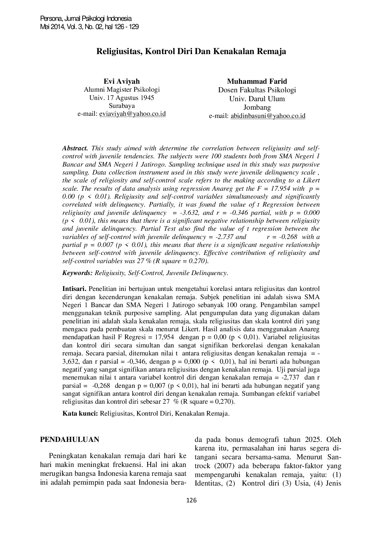 JURIS Religiusitas Kontrol Diri dan Kenakalan Remaja