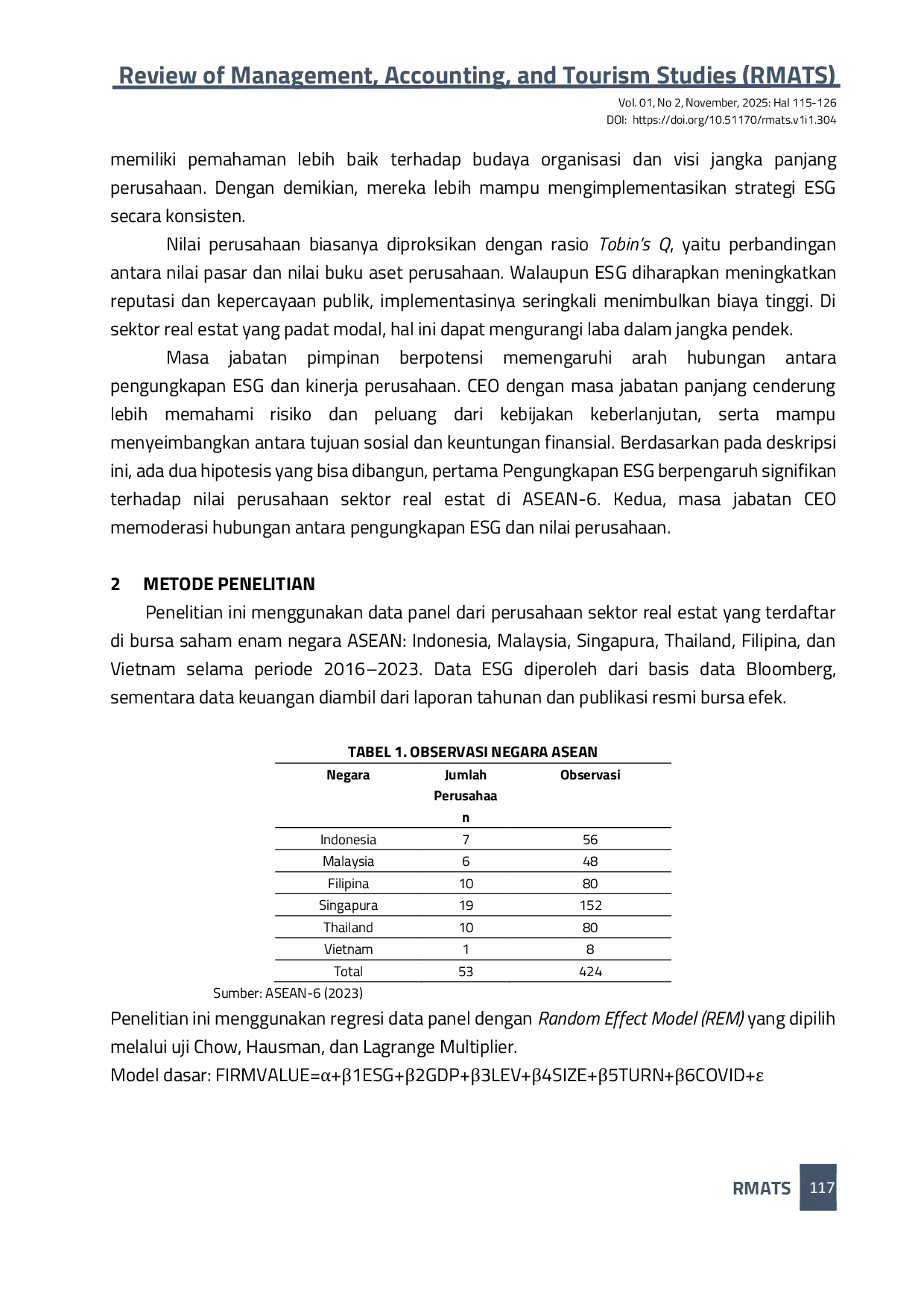 JURIS Pengungkapan Lingkungan Sosial dan Pemerintahan LSP Masa Jabatan CEO dan Nilai Perusahaan Bukti Perusahaan Perusahaan Real Estate ASEAN 6 ESG Disclosure CEO Tenure and Firm Value Evidence f