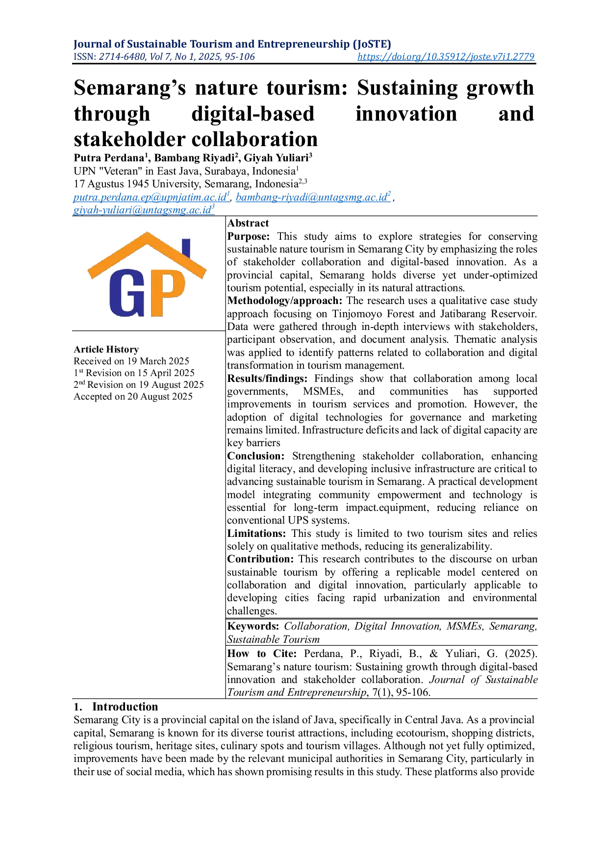 JURIS Semarang s nature tourism Sustaining growth through digital based innovation and stakeholder collaboration