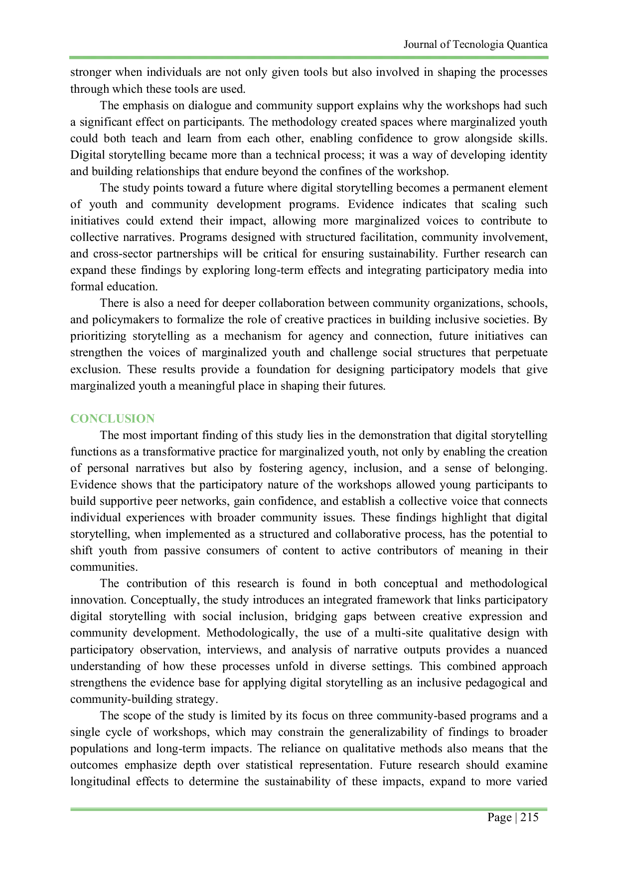 JURIS Digital Storytelling for Social Inclusion A Qualitative Study with Marginalized Youth