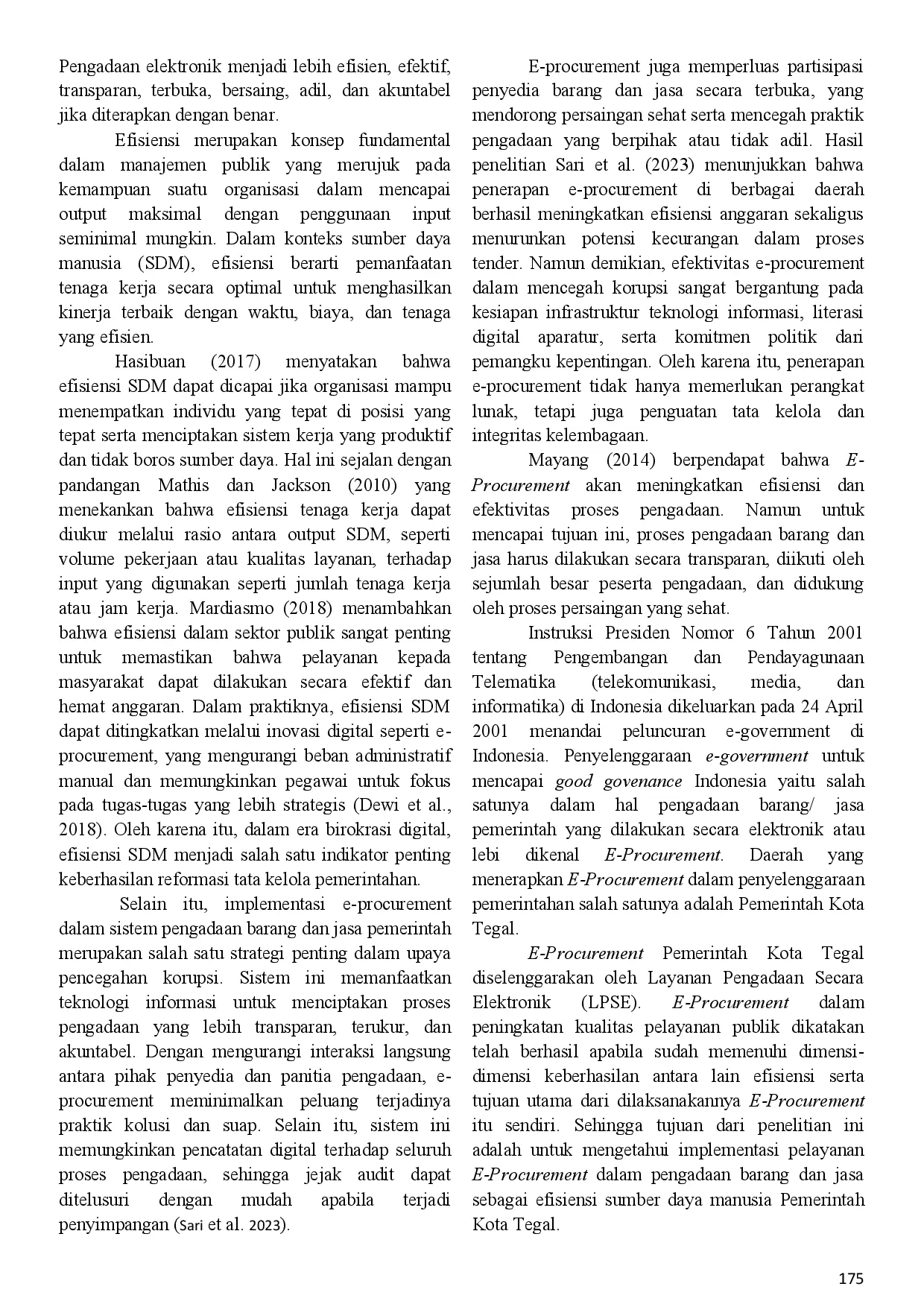 juris Implementasi Pelayanan E Procurement Dalam Pengadaan Barang Dan Jasa Sebagai Efisiensi Sumber Daya Manusia Pemerintah Kota Tegal