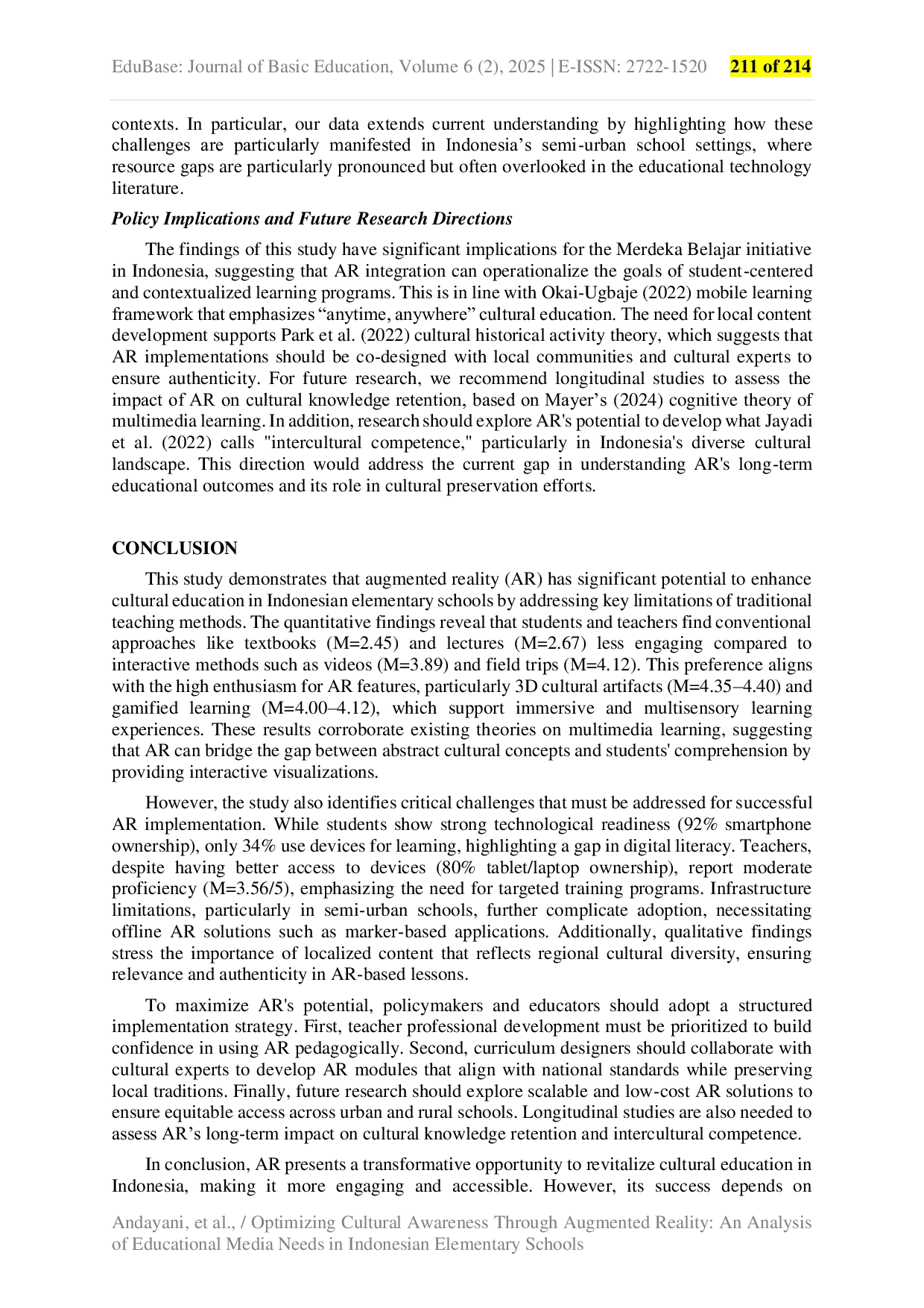 JURIS Optimizing Cultural Awareness Through Augmented Reality An Analysis of Educational Media Needs in Indonesian Elementary Schools