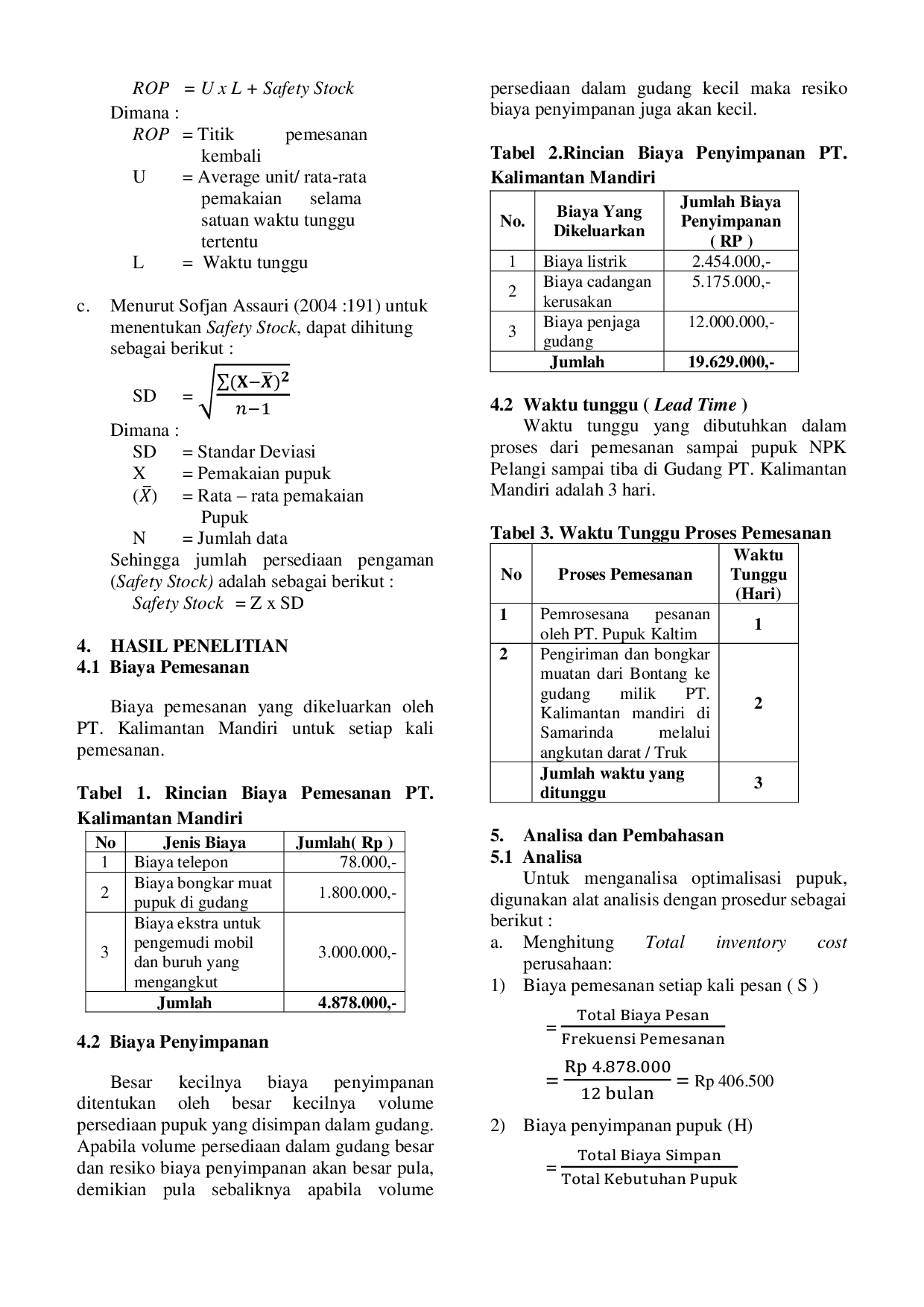 JURIS Analisis Manajemen Persediaan Pada Pt Kalimantan Mandiri Samarinda